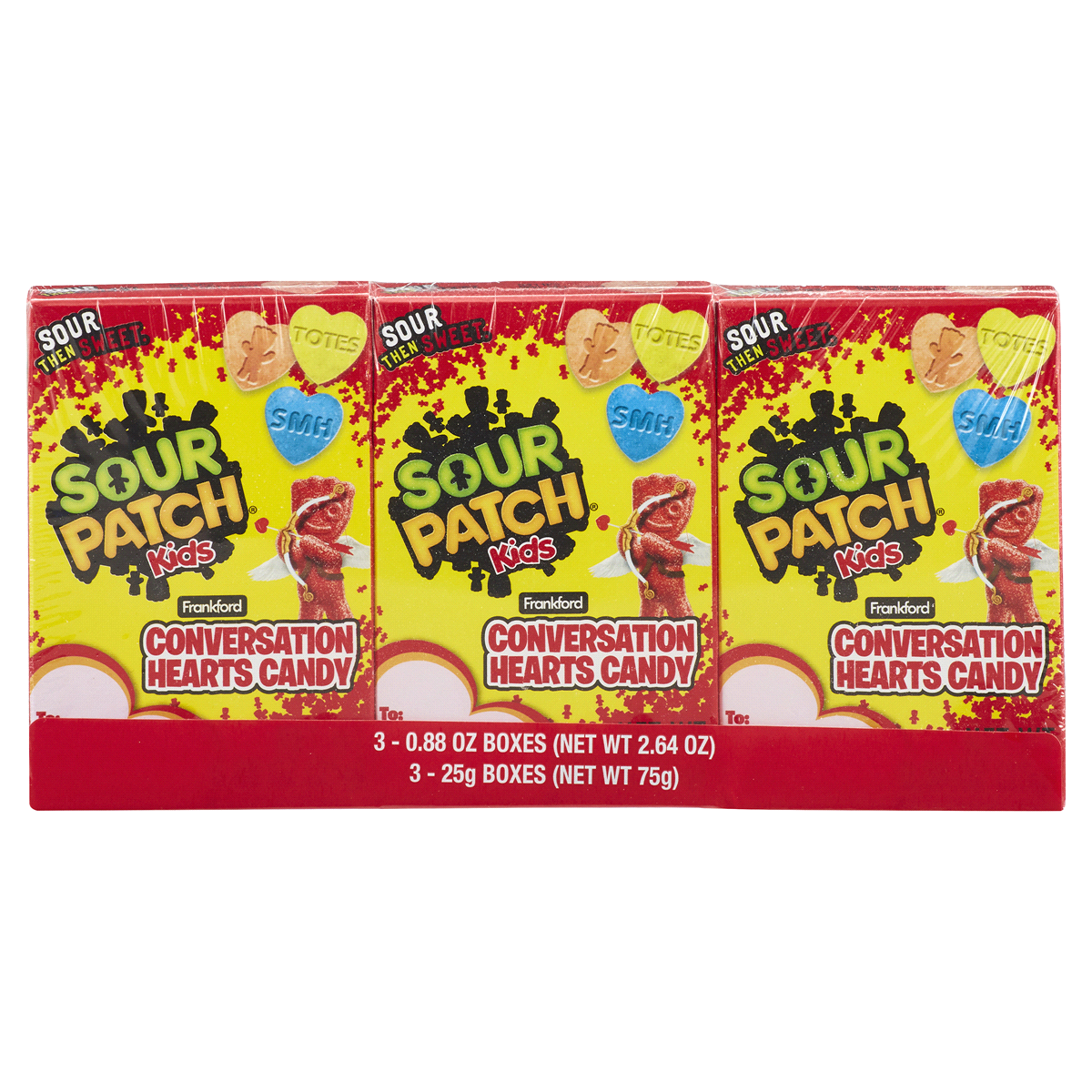 slide 1 of 1, Frankford Valentine Sour Patch Kids Conversation Hearts, 2.6400001 oz