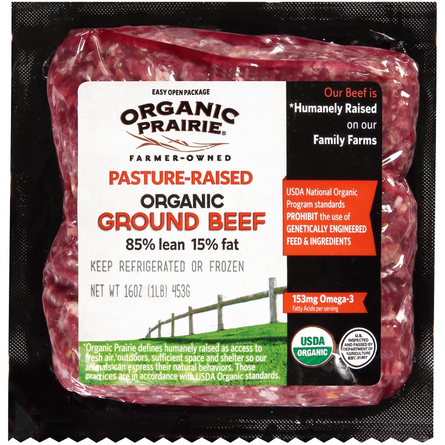 slide 1 of 6, Organic Prairie Ground Beef 85% Lean Og, 16 oz