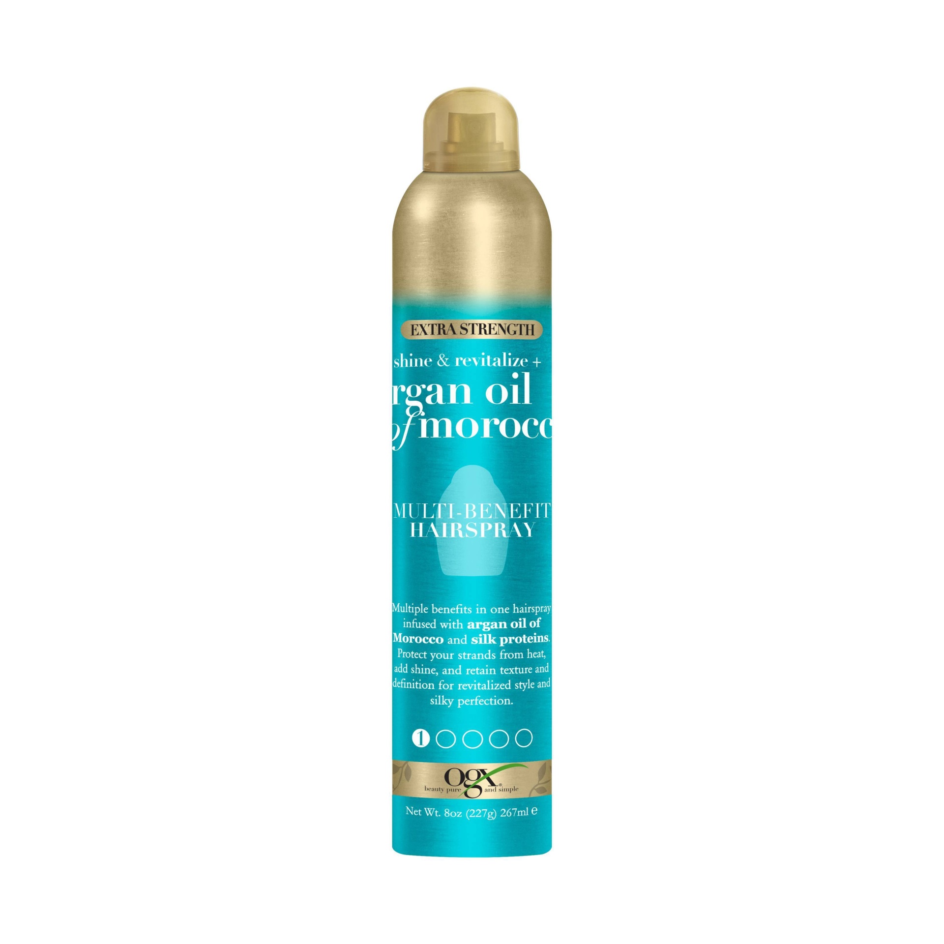 slide 1 of 1, Ogx Revitalize + Argan Shine Extra Strength Multi-Benefit Hairspray, 8 oz