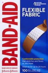 Band-Aid Brand Sterile Flexible Fabric Adhesive Bandages, Comfortable Flexible Protection & Wound Care for Minor Cuts & Scrapes, Pad Designed to Cushion Painful Wounds, One Size, 100 ct