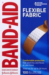 Band-Aid Brand Sterile Flexible Fabric Adhesive Bandages, Comfortable Flexible Protection & Wound Care for Minor Cuts & Scrapes, Pad Designed to Cushion Painful Wounds, One Size, 100 ct