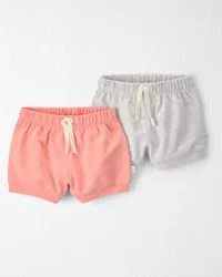 Littleplanet Baby Girl 2-Pack Organic Cotton Shorts Heather Grey, Tropics Coral 18M