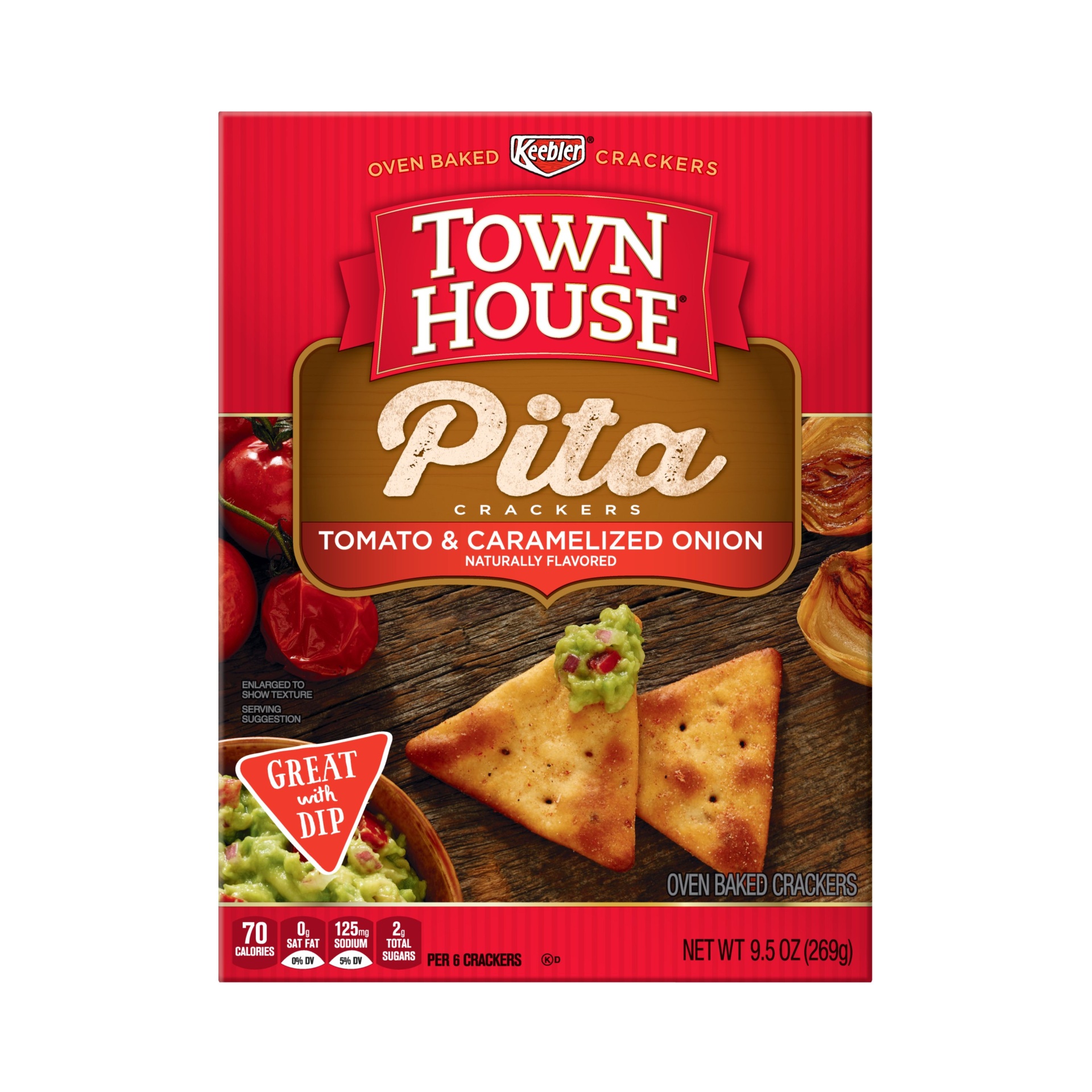 slide 2 of 7, Town House Pita Tomato & Onions Crackers, 9.5 oz