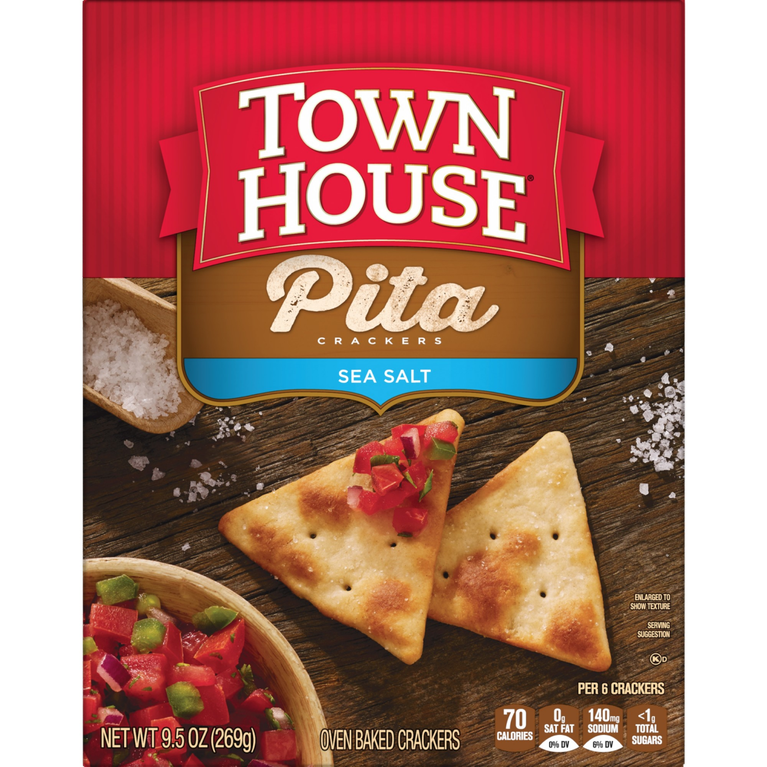 slide 5 of 8, Town House Pita Sea Salt Oven Baked Crackers, 9.5 oz