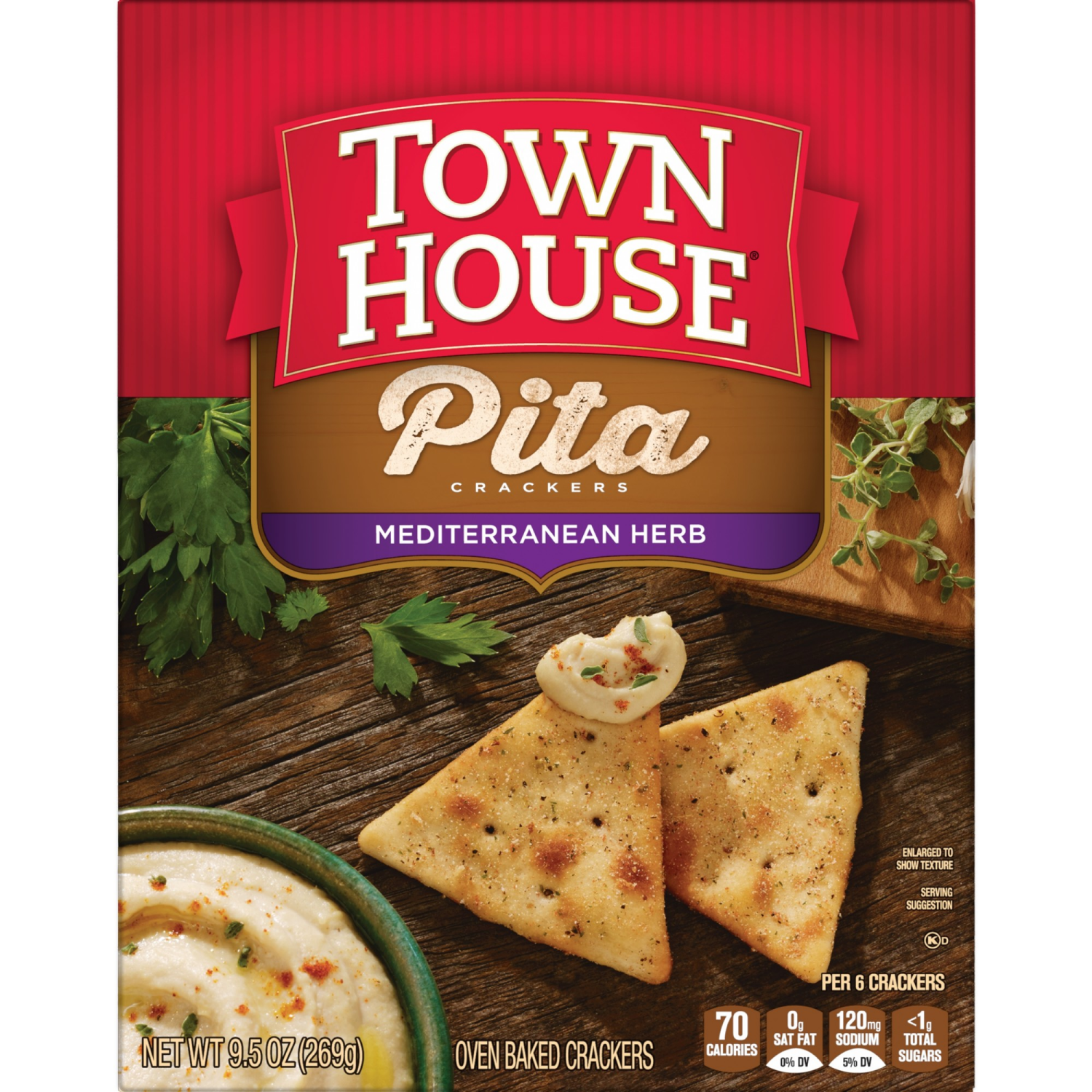 slide 5 of 8, Town House Mediterranean Herb Pita Crackers 9.5 oz, 9.5 oz