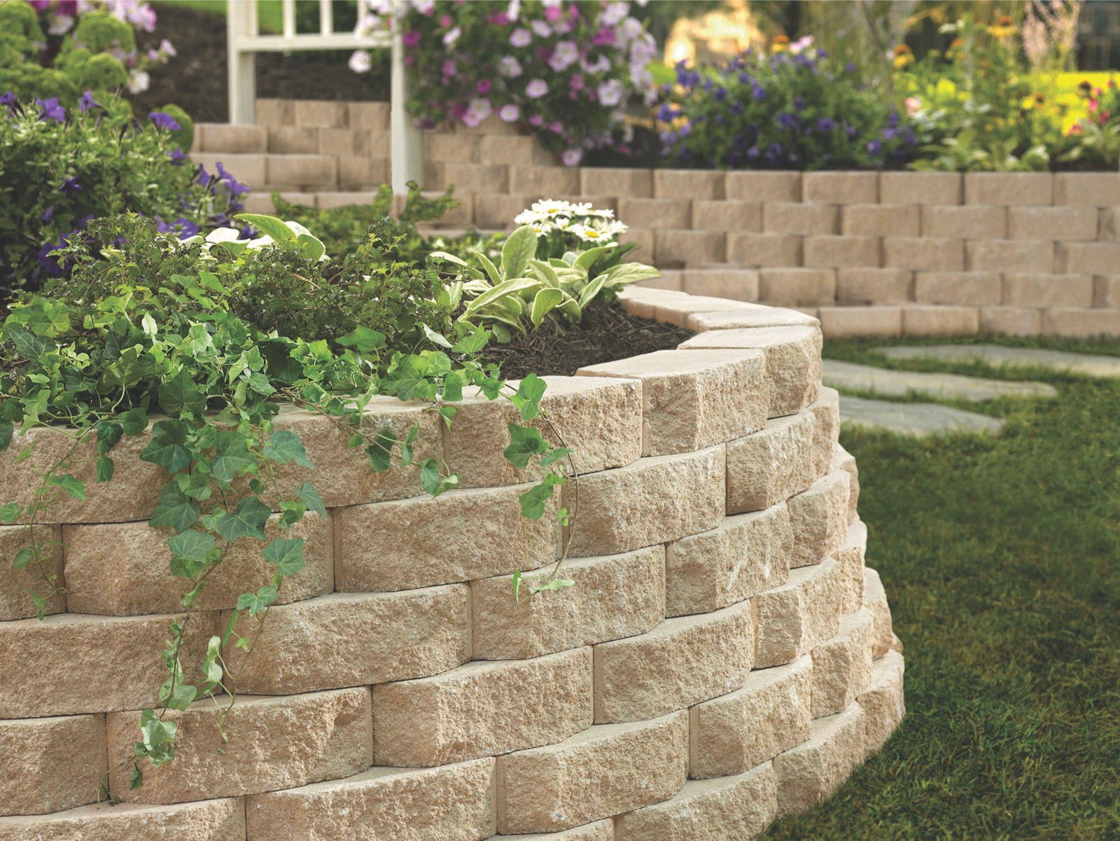 slide 3 of 6, 4.0-in H x 12-in L x 8-in D Tan Concrete Retaining wall block, 1 ct