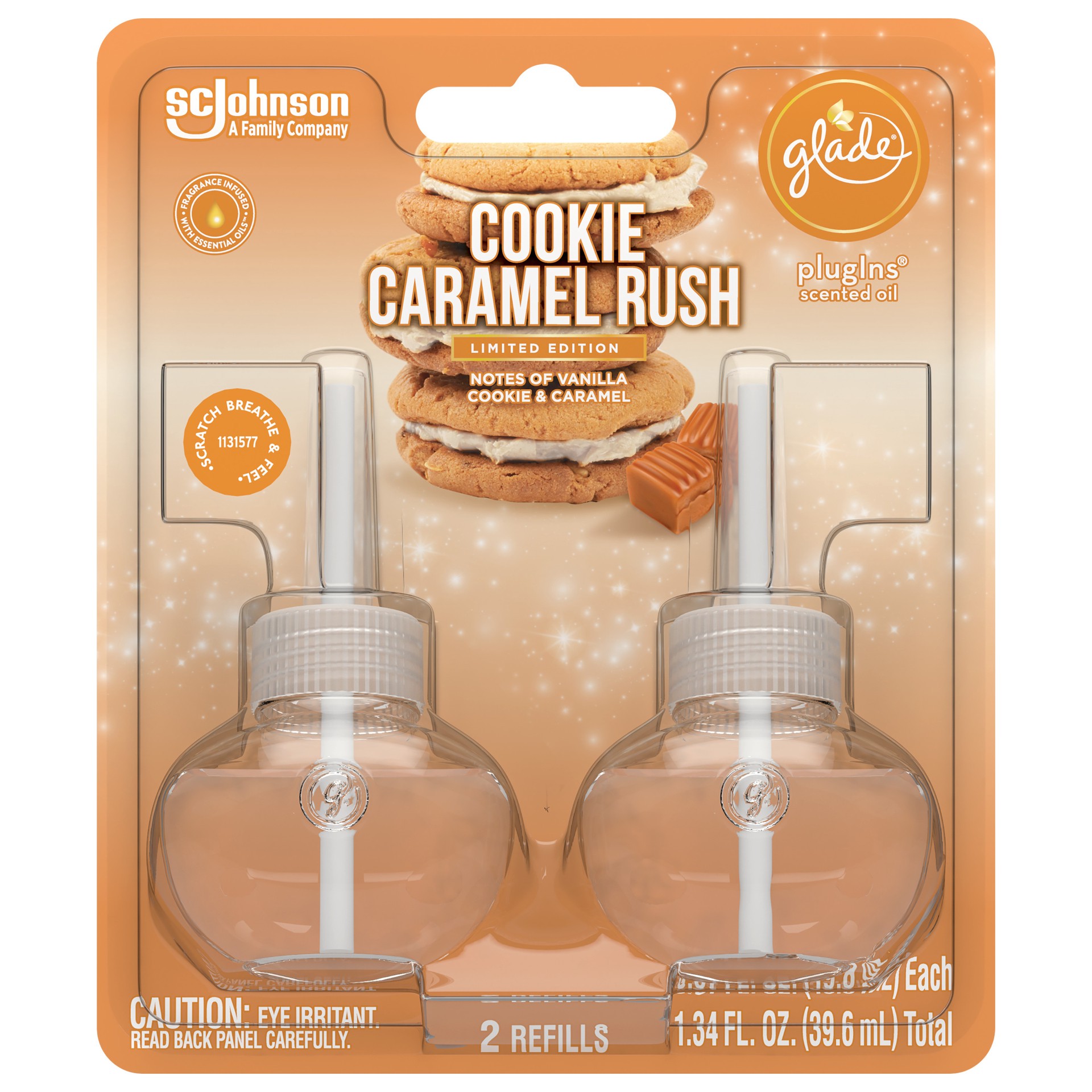 slide 1 of 5, Glade PlugIns Cookie Caramel Rush Scented Oil Refills, 1.34 fl oz