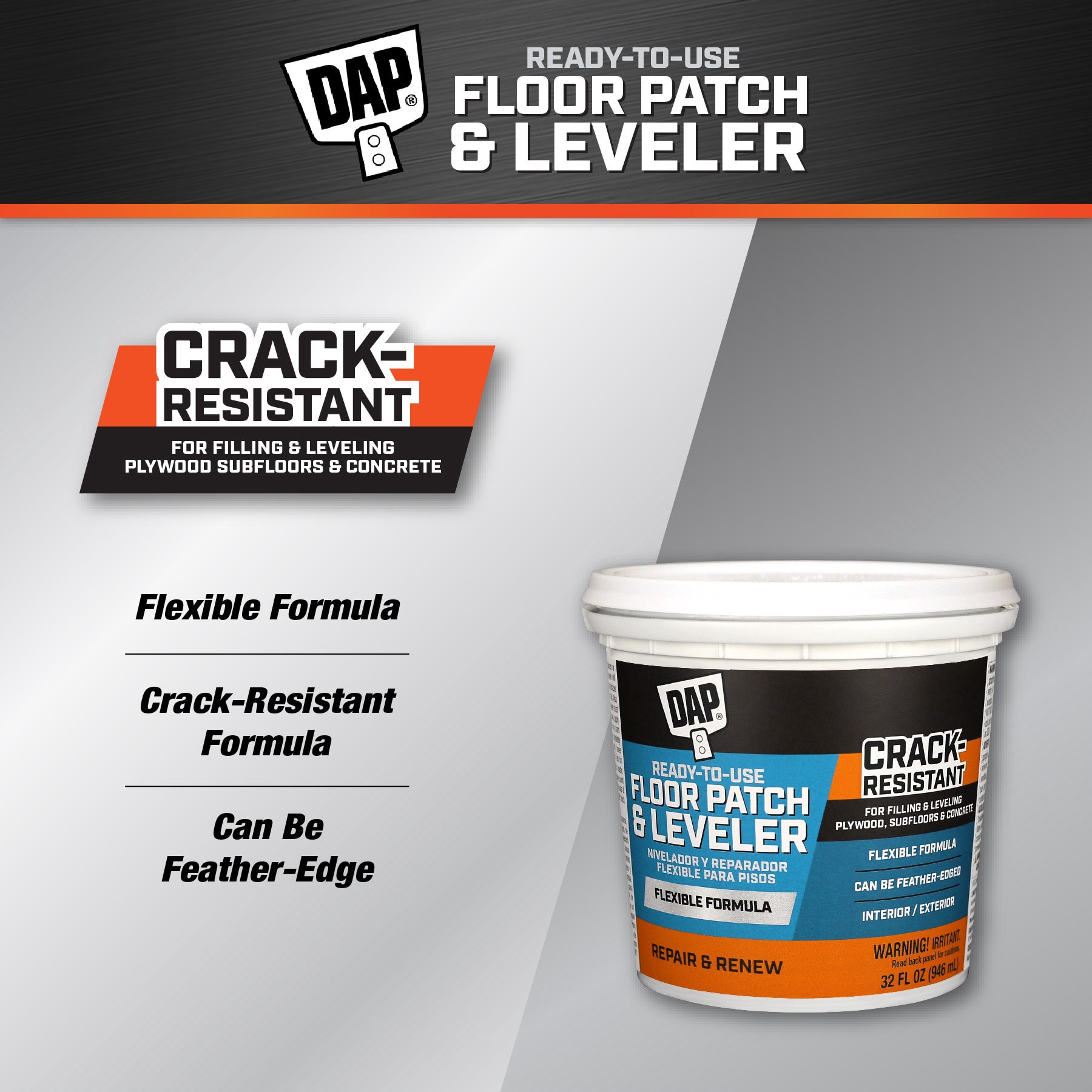 slide 2 of 4, DAP Flexible floor patch and leveler Gray Interior Patching compound 32 Ounce(s), 1 ct