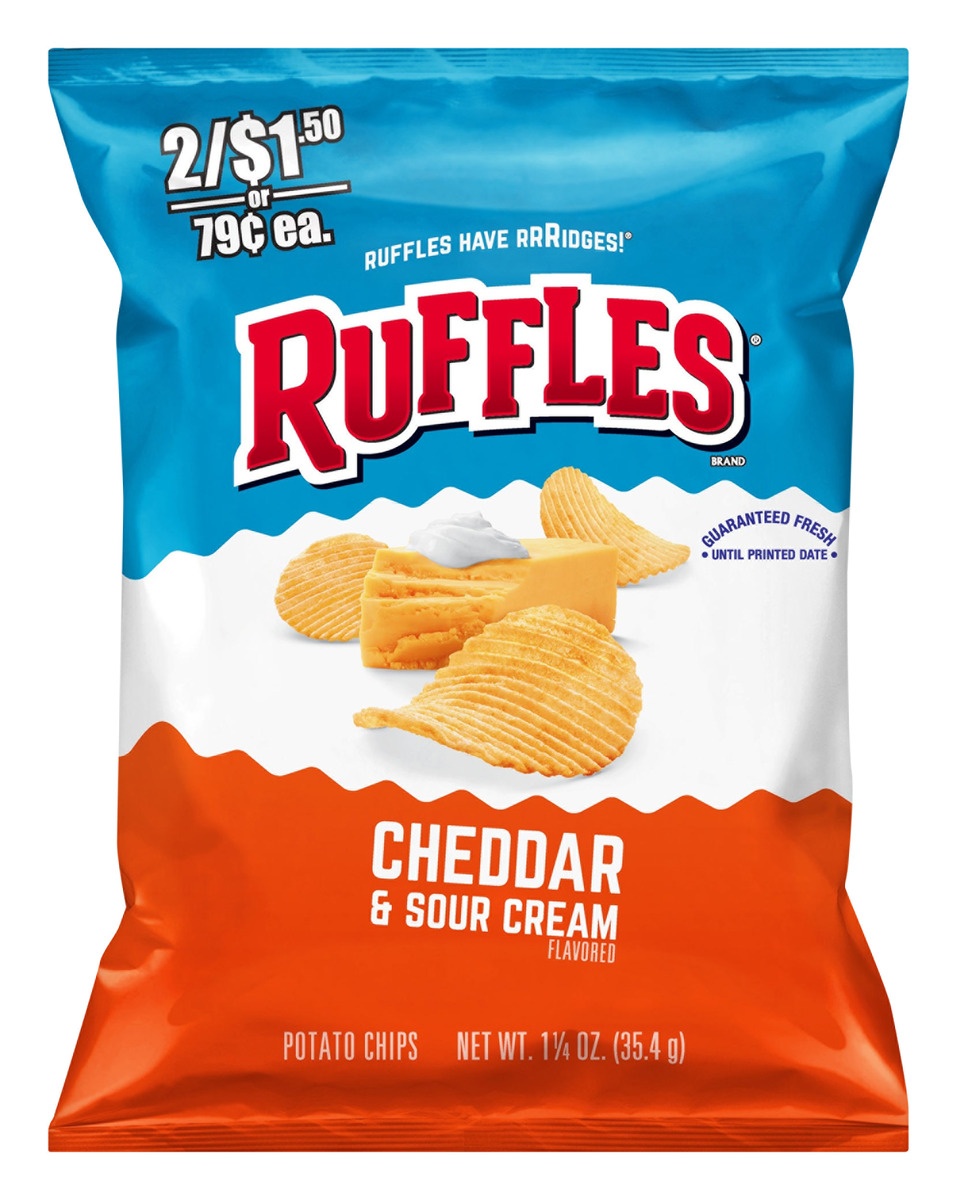 slide 1 of 8, Ruffles Potato Chips Cheddar & Sour Cream Pre-Priced, 1.25 oz