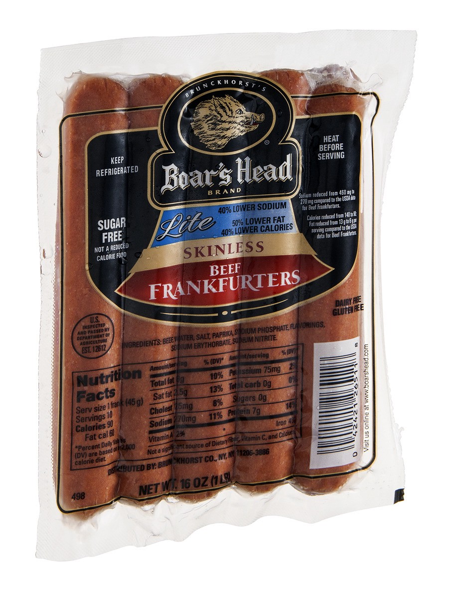 slide 2 of 8, Boar's Head Skinless Beef Frankfurters Lite, 16 oz