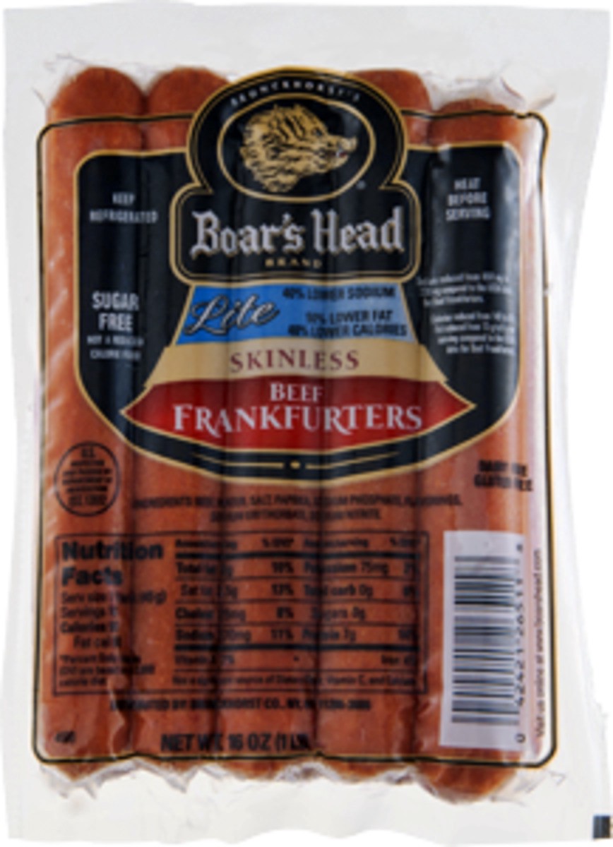 slide 7 of 8, Boar's Head Skinless Beef Frankfurters Lite, 16 oz