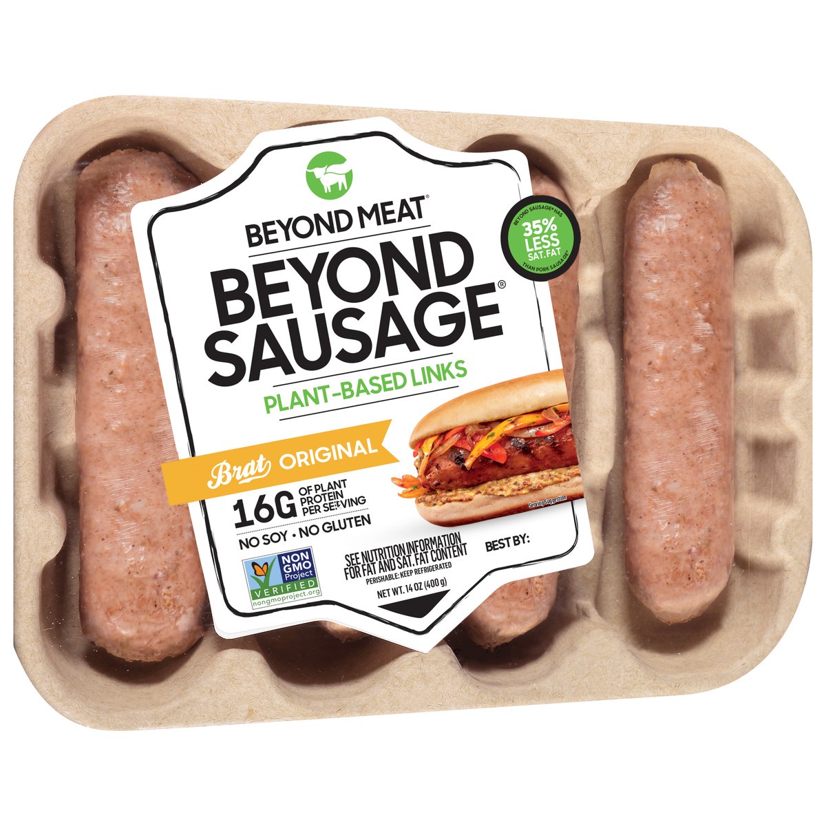 slide 2 of 9, Beyond Meat Beyond Sausage Plant-based Original Brat Links, 14 oz