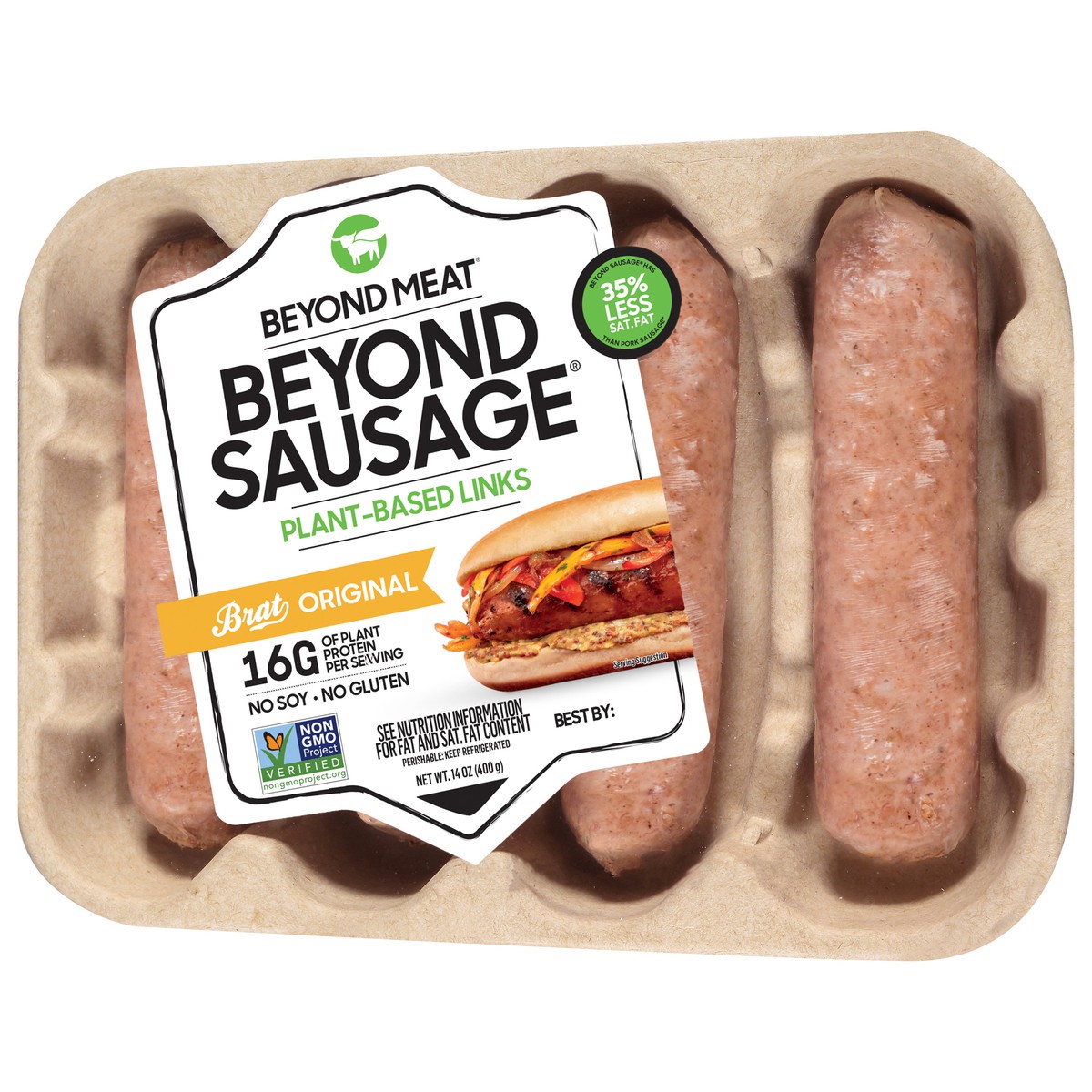 slide 3 of 9, Beyond Meat Beyond Sausage Plant-based Original Brat Links, 14 oz
