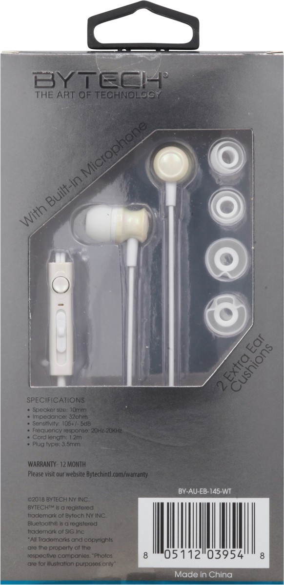 slide 7 of 12, Bytech Universal with Built in Microphone Stereo Earbuds 1 ea, 1 ea