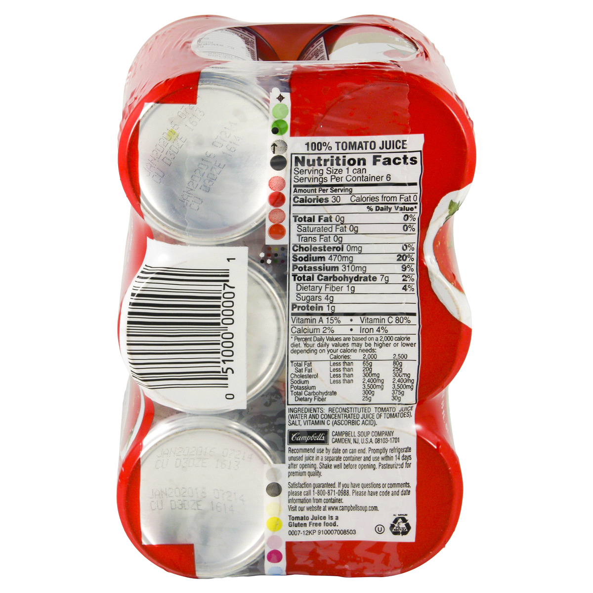 slide 2 of 4, Campbell's 100% Tomato Juice, 5.5 fl oz Can (6 Pack), 33.000 fl oz