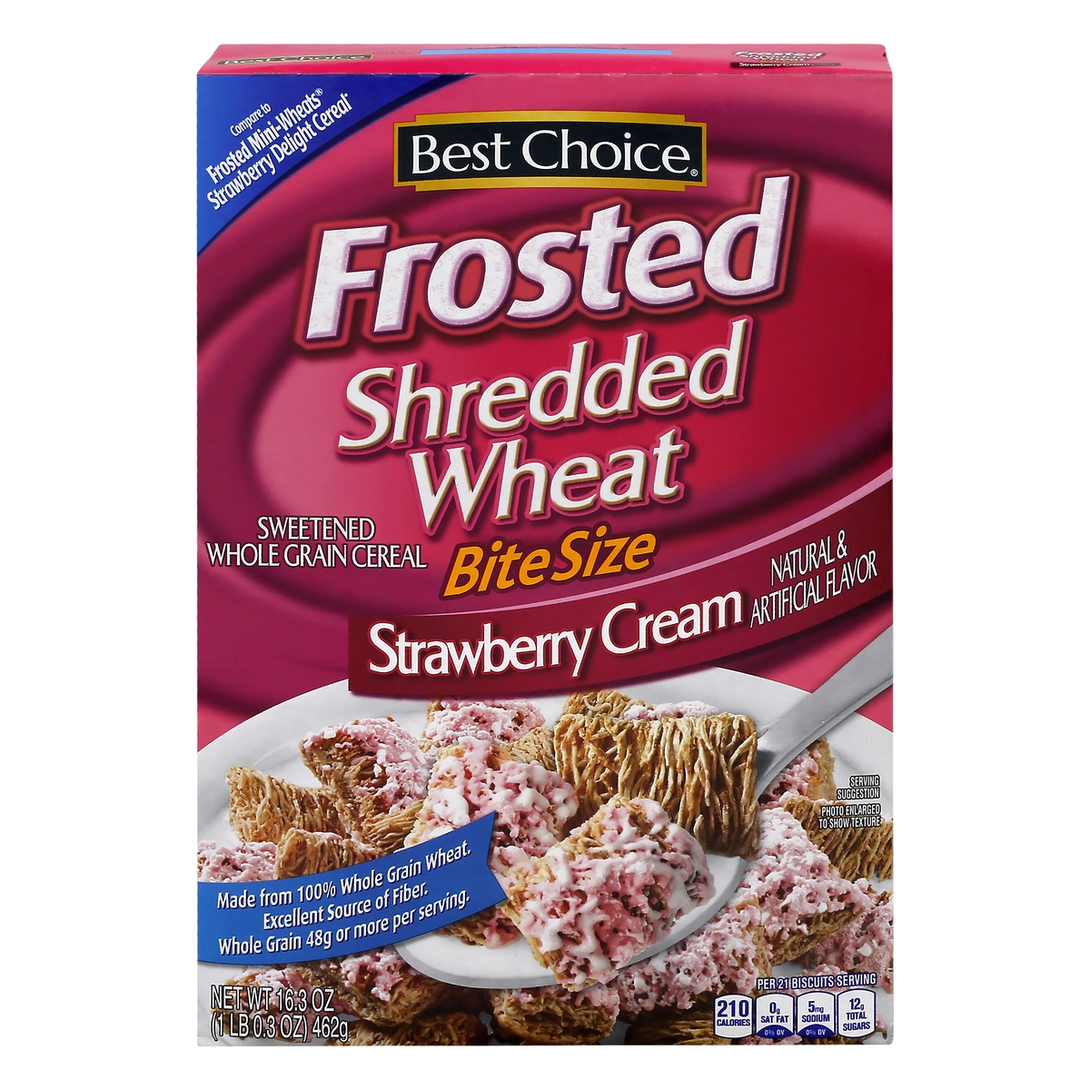 slide 1 of 1, Best Choice Frosted Shredded Wheat Bite Size Strawberry Cream, 15.5 oz