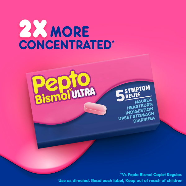 slide 29 of 29, Pepto-Bismol Pepto Bismol Caplets Ultra For Nausea, Heartburn, Indigestion, Upset Stomach, And Diarrhea Relief, 24 ct