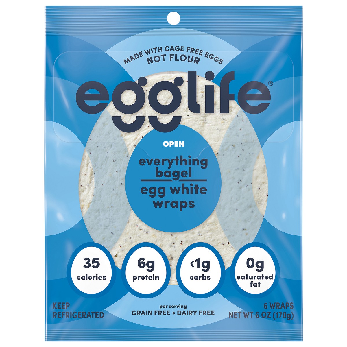 slide 1 of 9, egglife Everything Bagel Egg White Wraps 6 ea, 6 ct