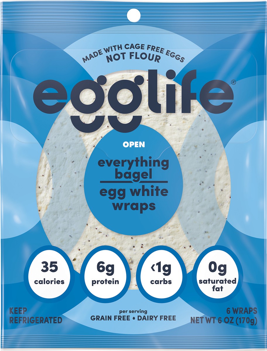 slide 1 of 9, egglife Everything Bagel Egg White Wraps 6 ea, 6 ct