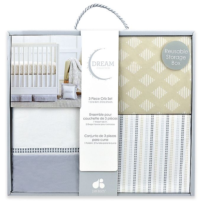 slide 2 of 8, Just Born Dream Crib Bedding Set - Taupe/Grey, 3 ct