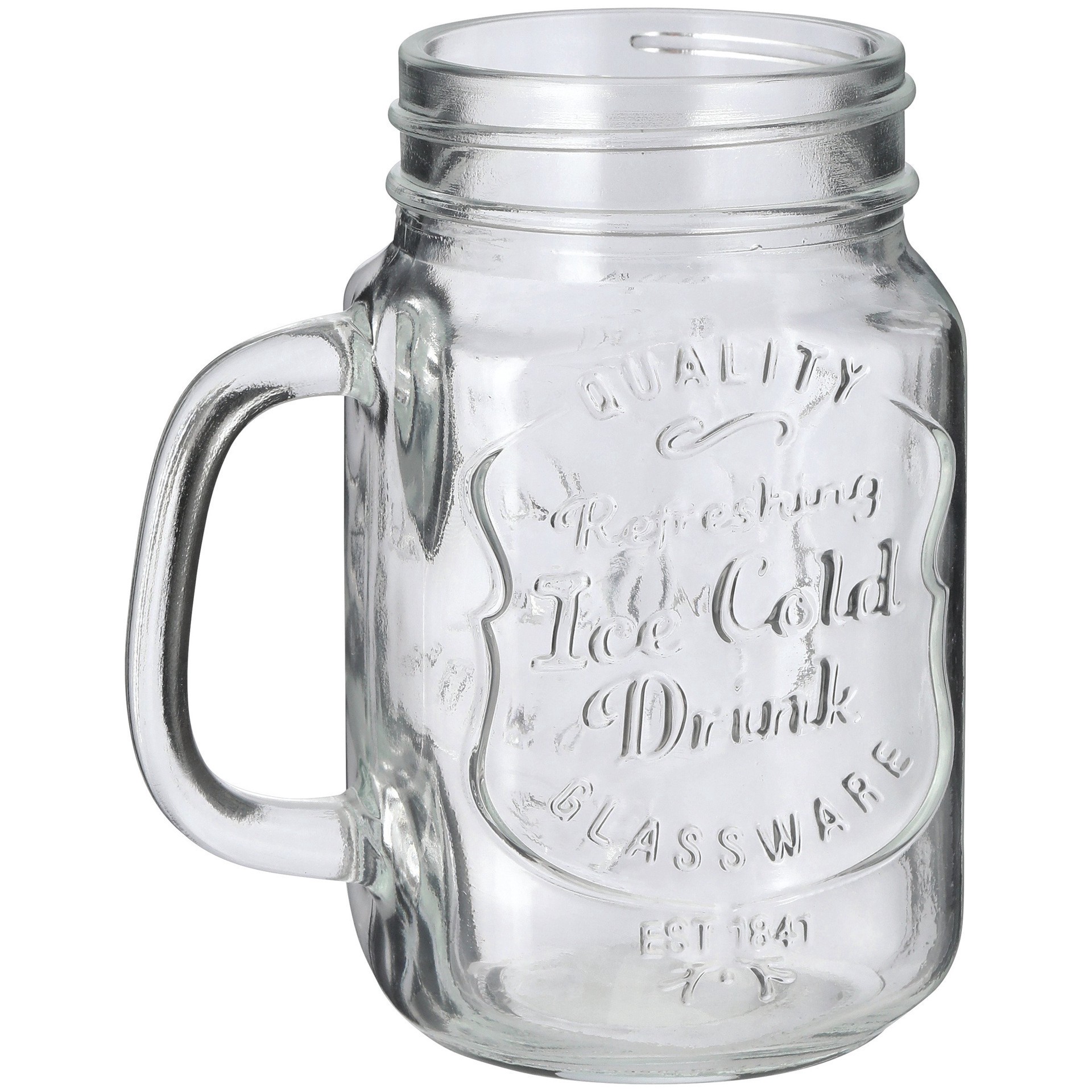 slide 1 of 1, our goods Glass Mason Jar Mug, 16 oz
