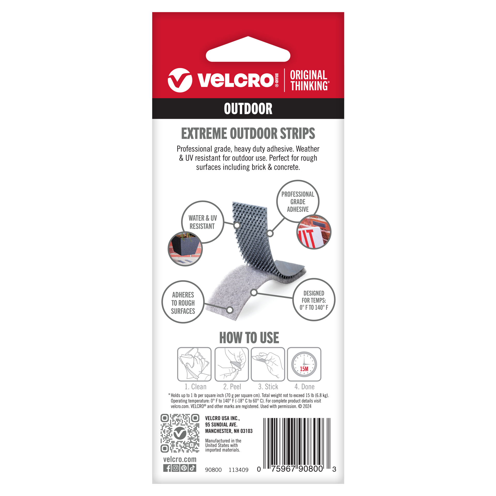 slide 6 of 6, VELCRO Brand 4 Inch Gray Extreme Outdoor 4in x 1in Strips. Titanium Hook loop fastener 5 -Pack, 1 ct