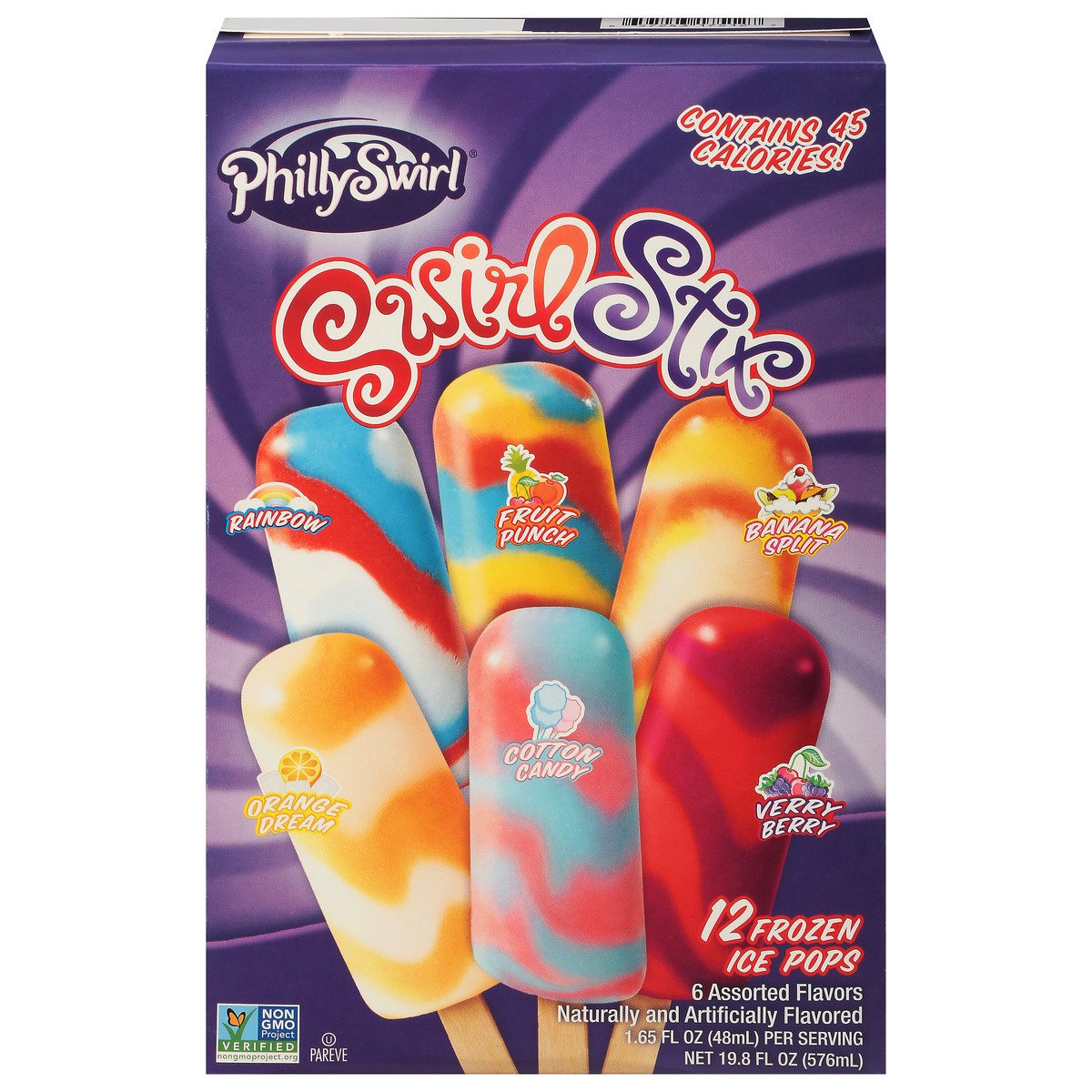 slide 1 of 8, PhillySwirl SwirlStix Assorted Flavors Ice Pops 12 - 1.65 fl oz Packs, 12 ct