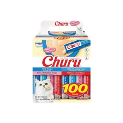 Inaba Churu Cat Treats, Grain-Free Lickable Creamy Purée with Vitamin E, 0.5 oz per tube, 100 tubes total, Tuna Variety