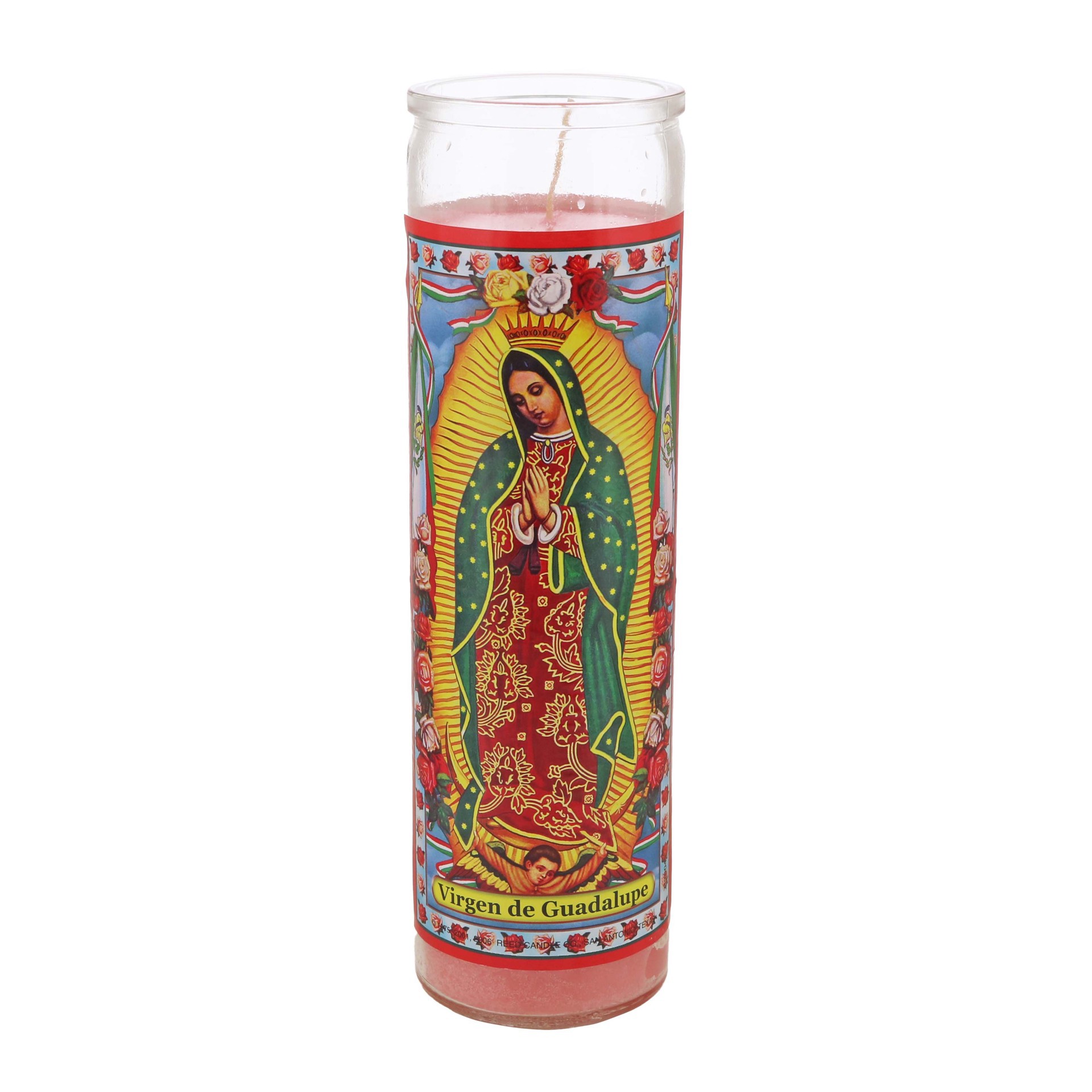 slide 1 of 1, Reed Candle Virgen De Guadalupe Pink Wax Candle, 8.25 in