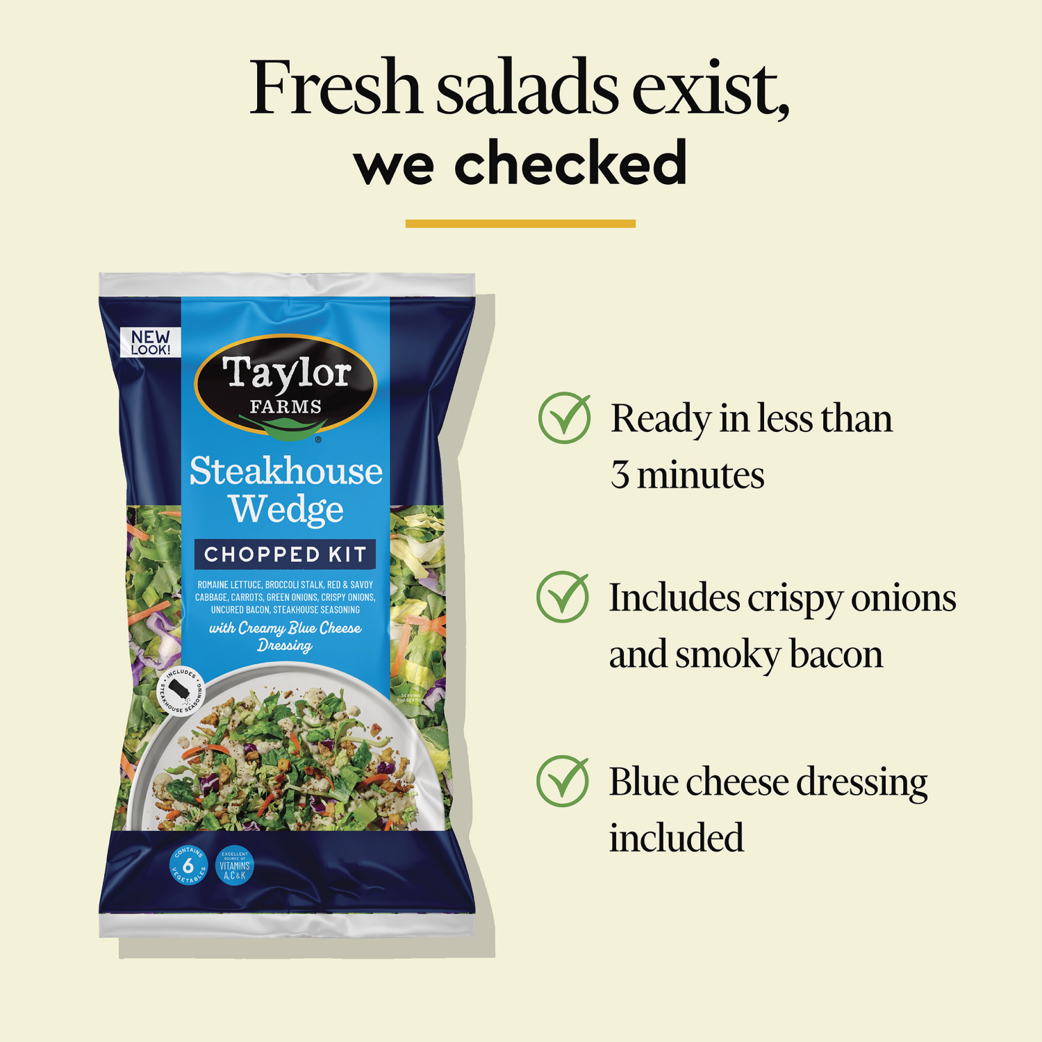 slide 4 of 5, Taylor Farms Steakhouse Wedge Chopped Salad Kit, 12.87 oz