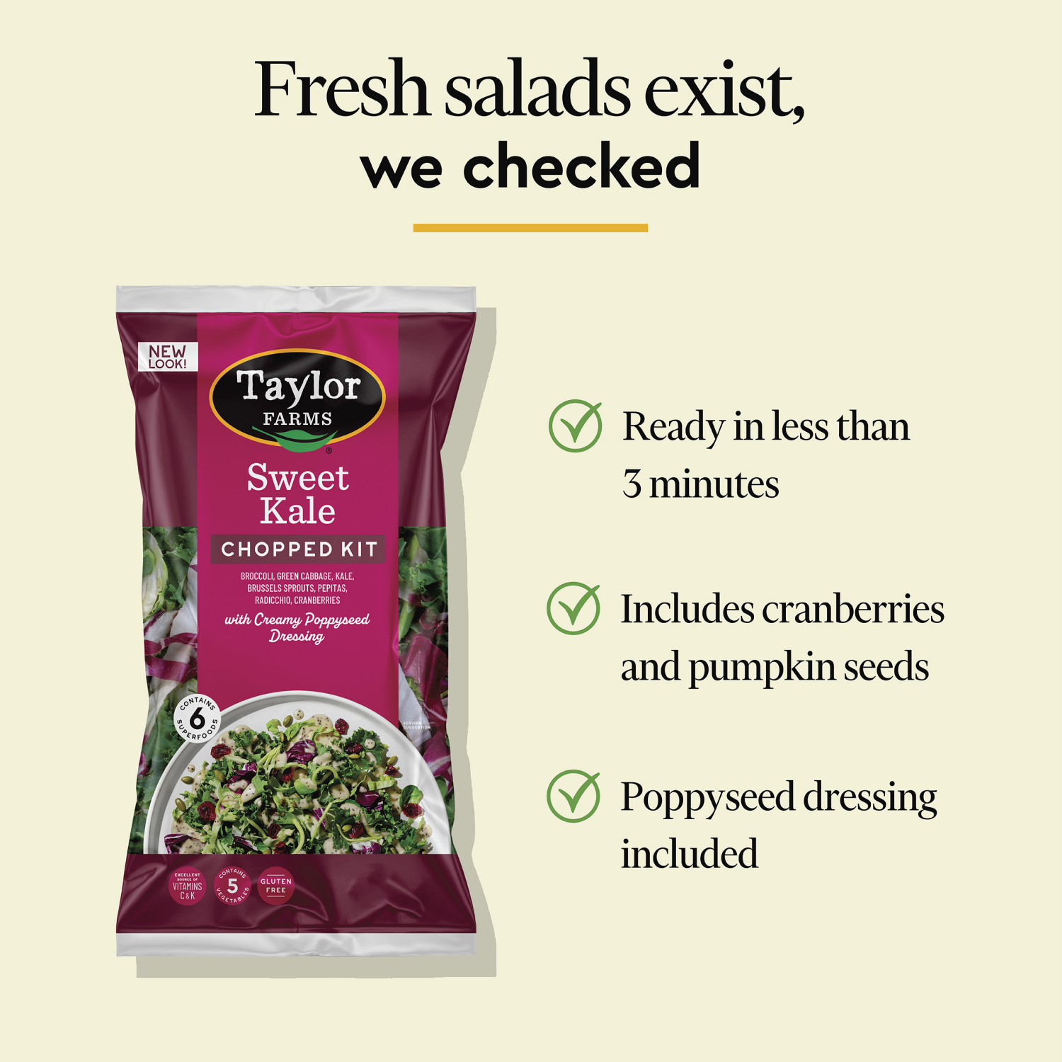 slide 4 of 5, Taylor Farms Sweet Kale Chopped Salad Kit, 12 oz