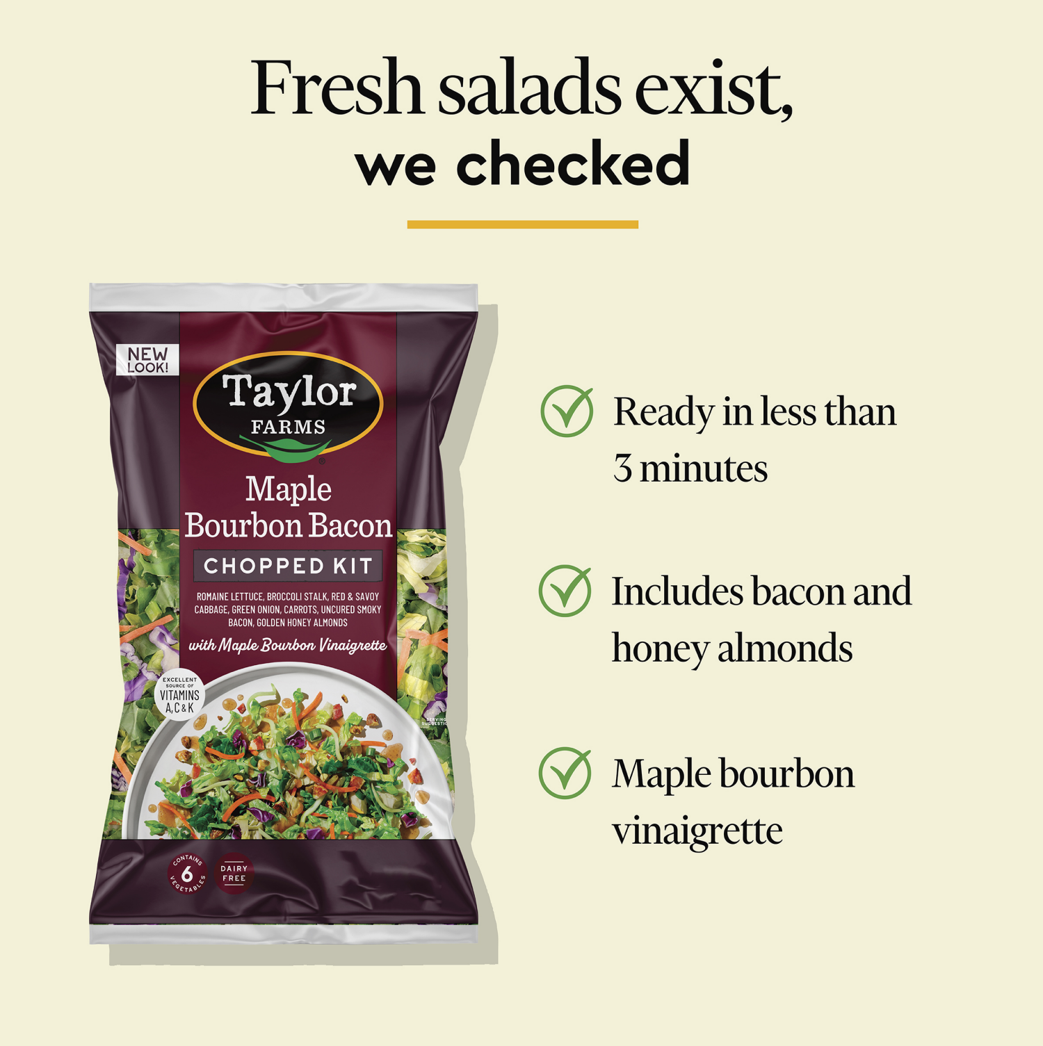slide 4 of 5, Taylor Farms Maple Bourbon Bacon Chopped Salad Kit, 12.8 oz