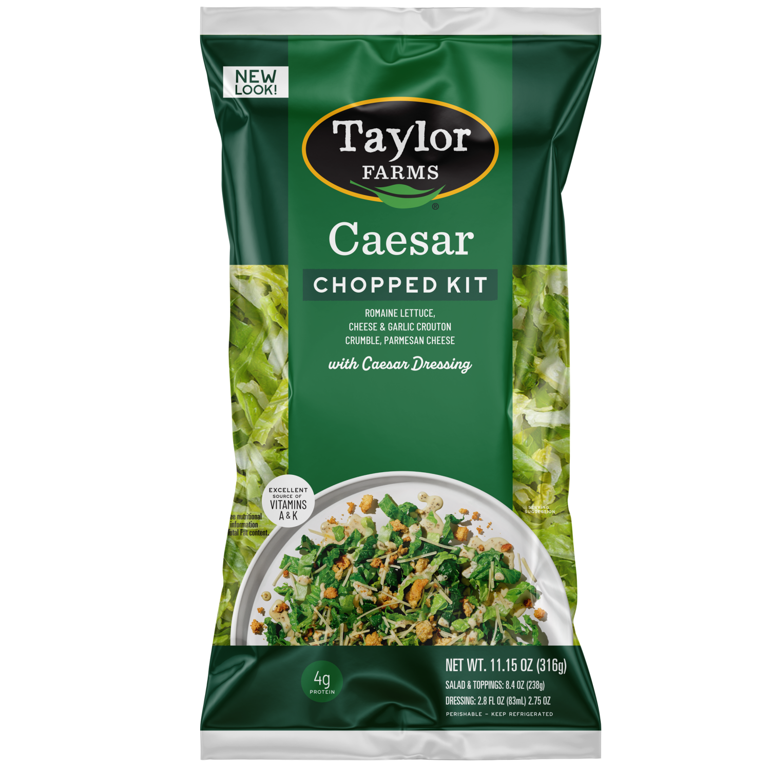 slide 1 of 7, Taylor Farms Ceasar Chopped Salad Kit, 11.15 oz