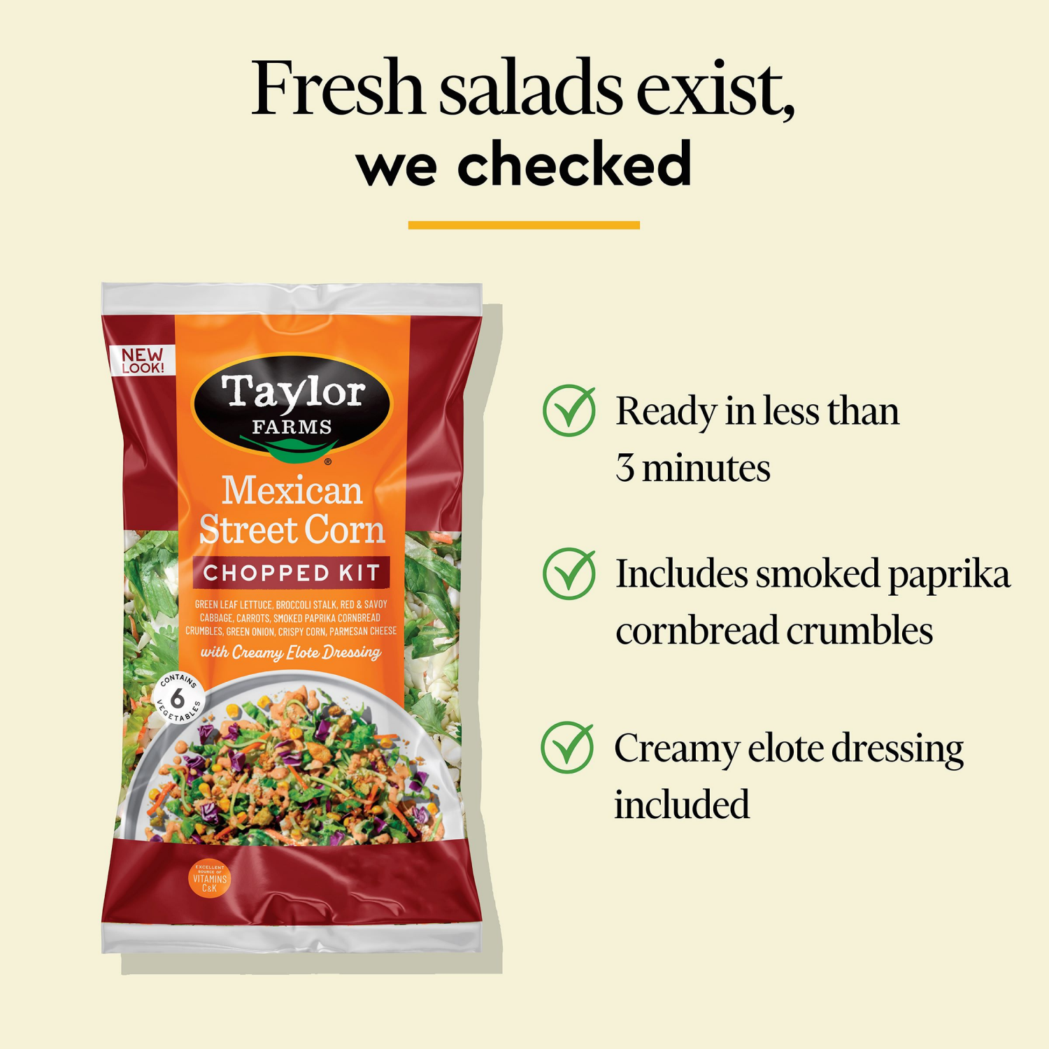 slide 2 of 4, Taylor Farms Mexican St Corn Chopped Salad Kit, 11.62 oz
