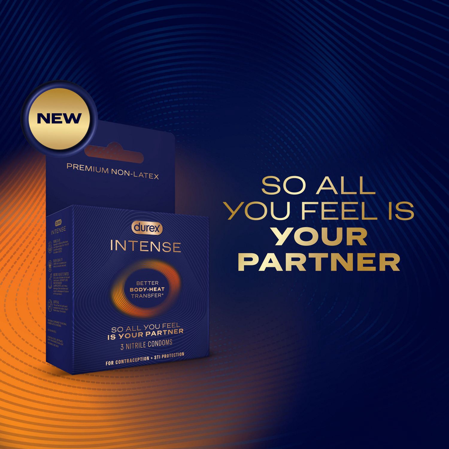 slide 9 of 10, Durex Intense Premium Non-Latex Nitrile Condoms 3 Each, 3 ct