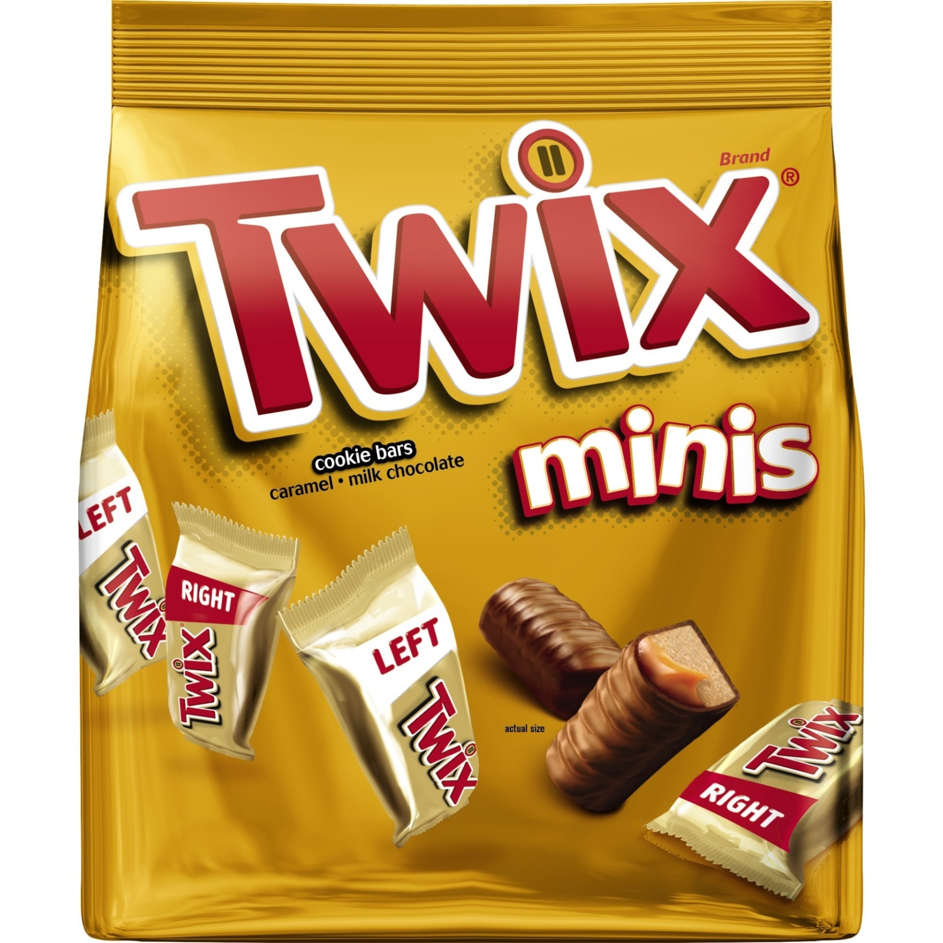 slide 1 of 4, TWIX Caramel Minis Size Chocolate Cookie Bar Candy Bag, 9.7 oz