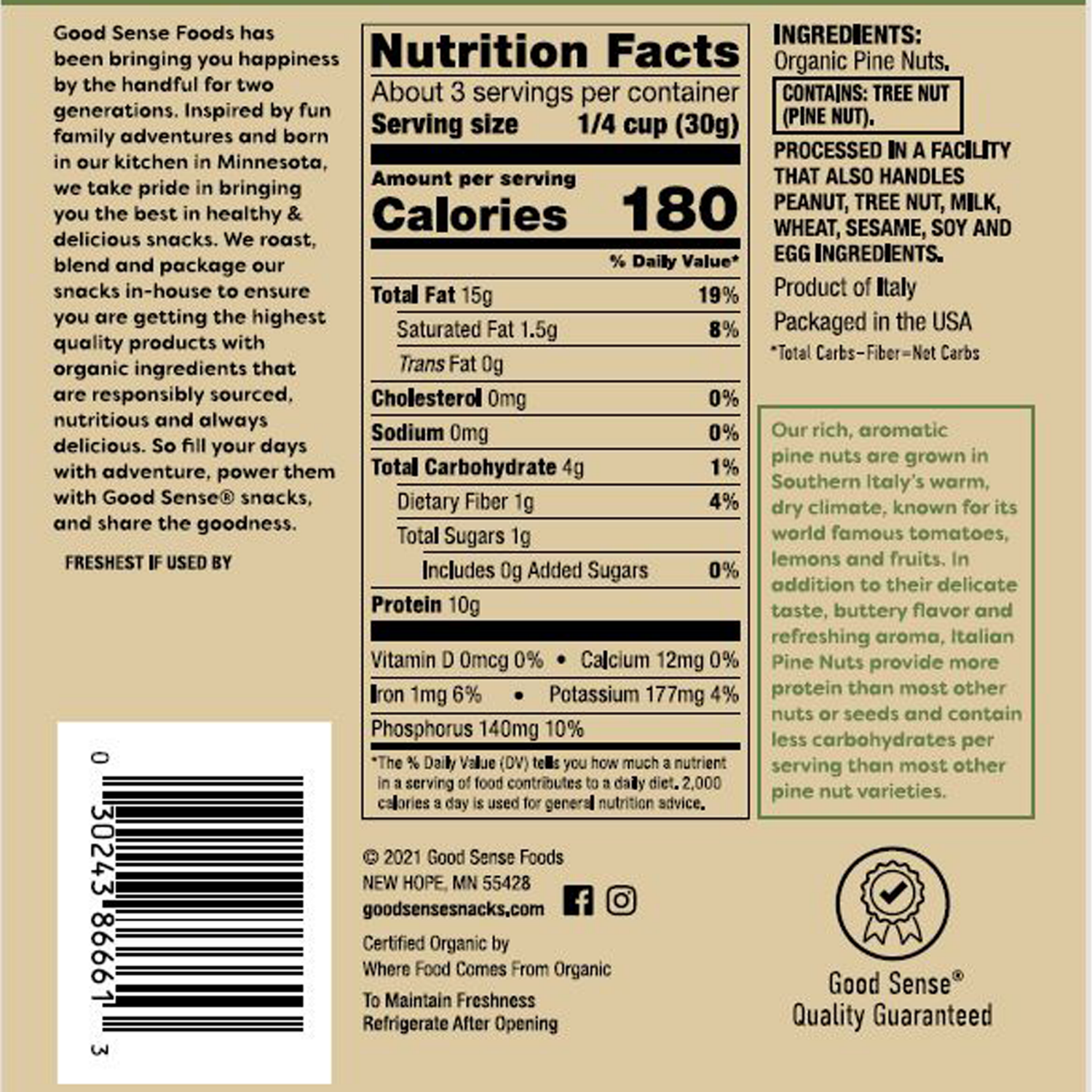 slide 2 of 2, Good Sense Organic Raw Italian Pine Nuts 3 oz, 3 oz