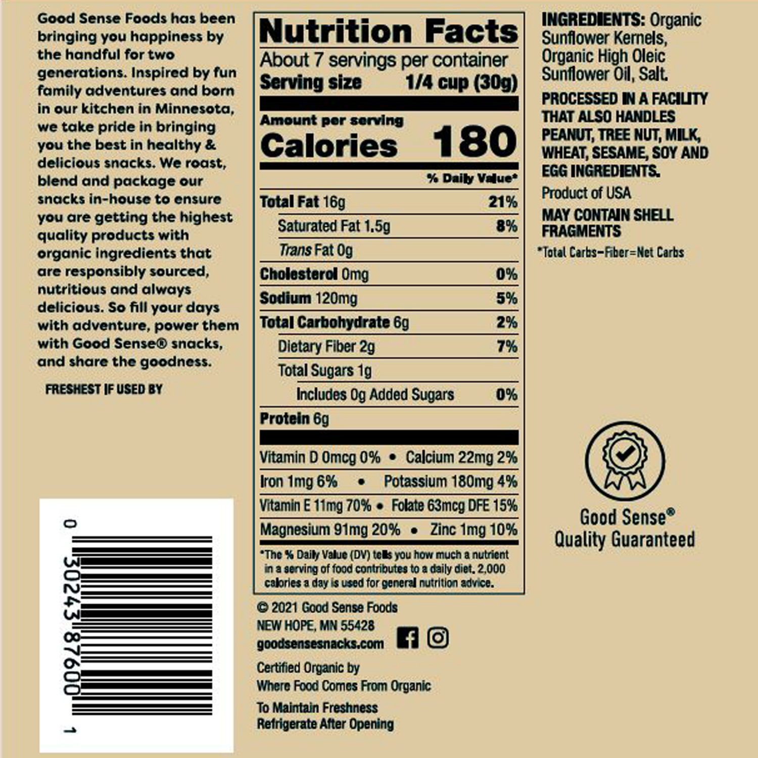 slide 2 of 2, Good Sense Organic Salted Roasted Sunflower Kernels 7.5 oz, 7.5 oz