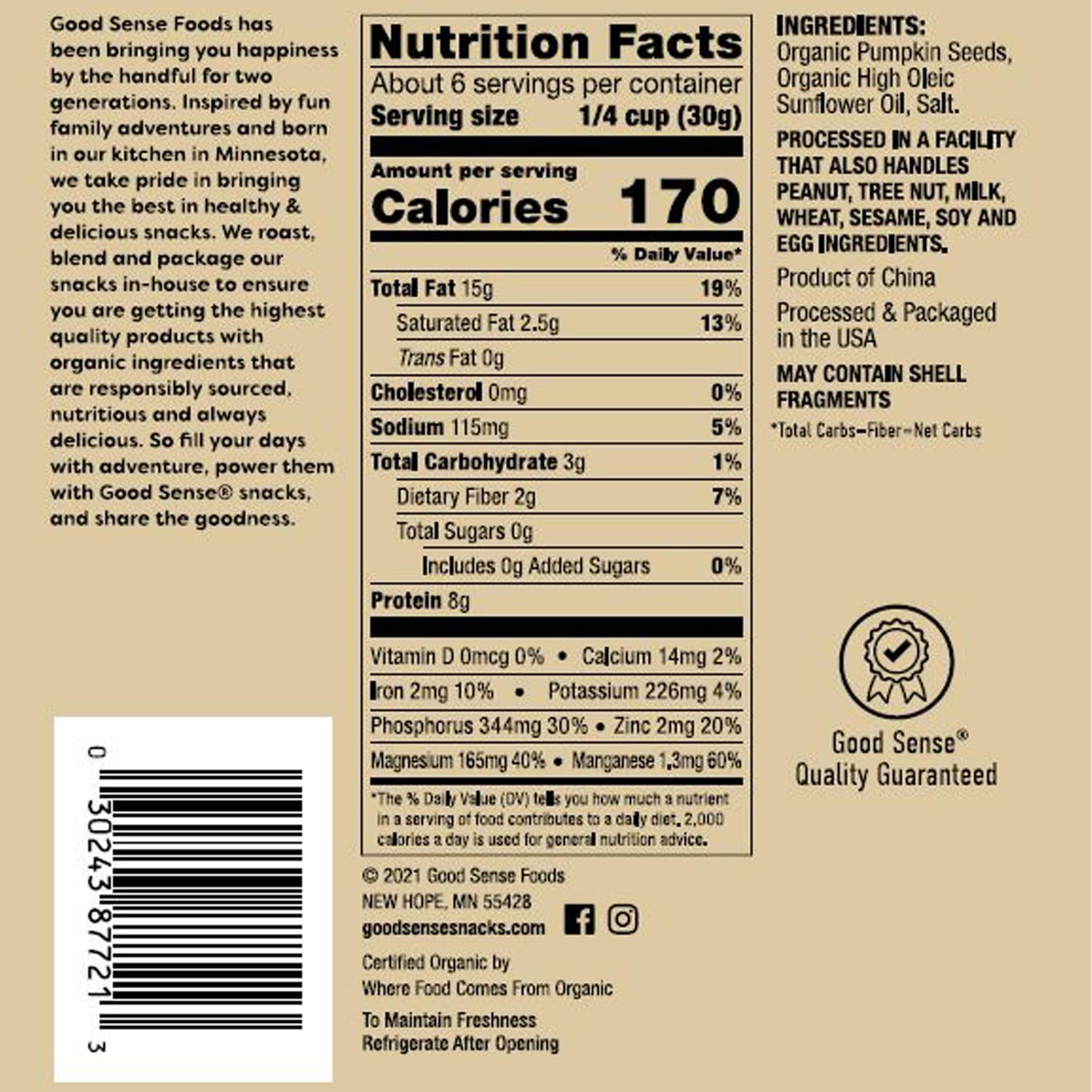 slide 2 of 3, Good Sense Organic Salted Roasted Pumpkin Seeds Pepitas 6 oz, 6 oz