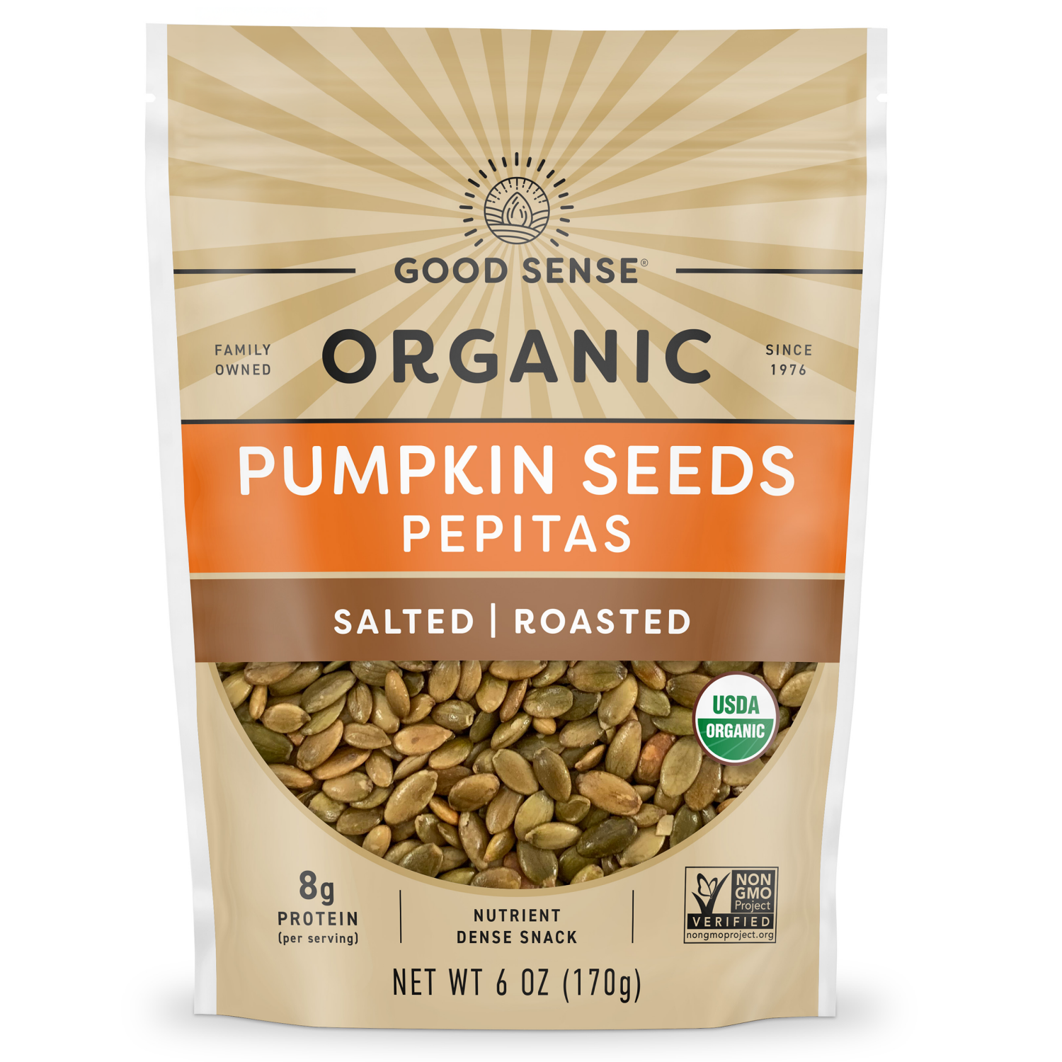 slide 1 of 3, Good Sense Organic Salted Roasted Pumpkin Seeds Pepitas 6 oz, 6 oz