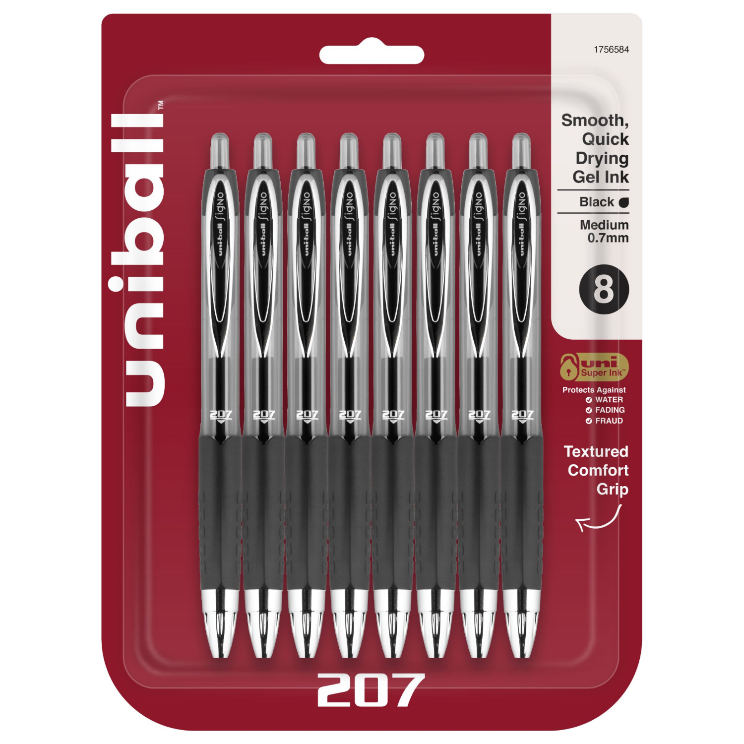 slide 1 of 8, uni-ball Uniball Pens 207 Black, 8 ct