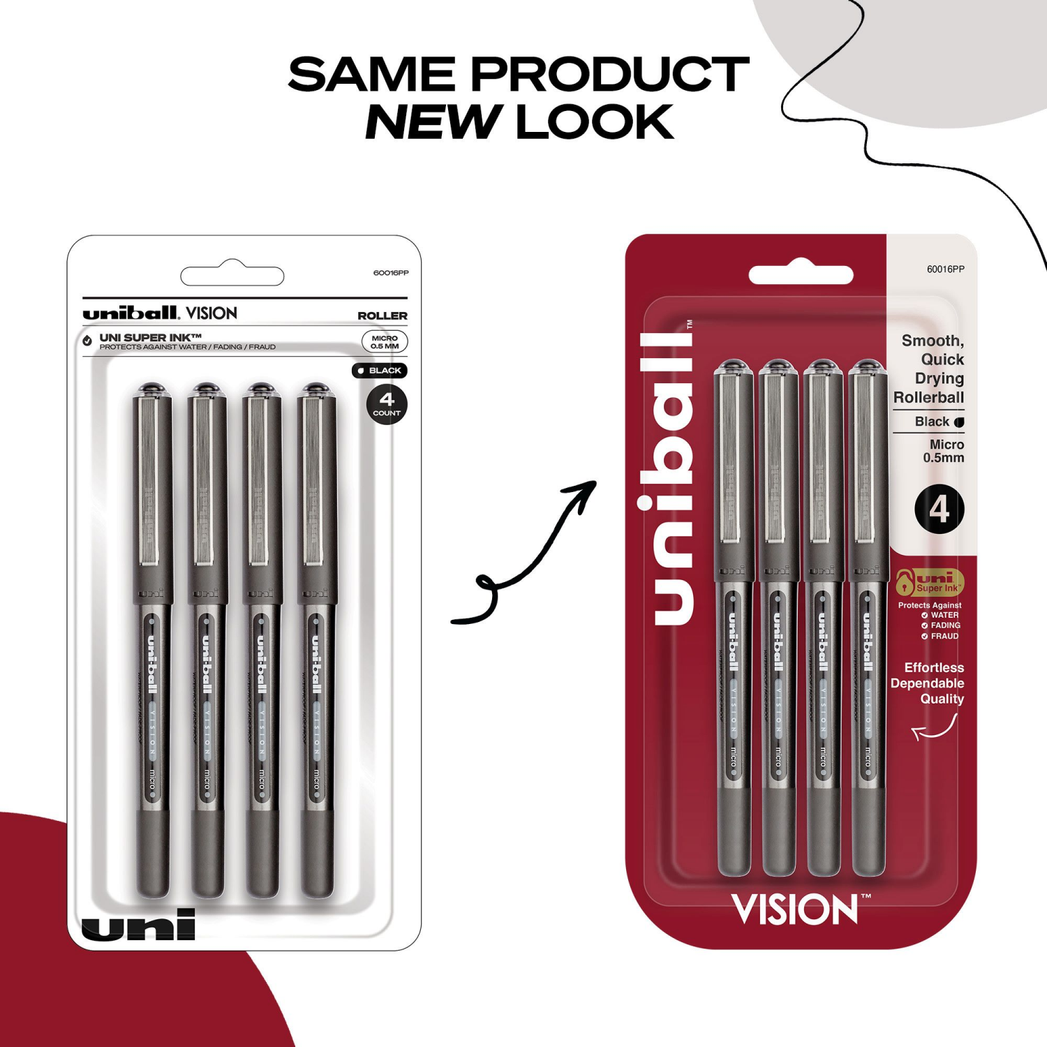 slide 2 of 8, uni-ball Vision Rollerball Pens, Micro Point, Black, 4 ct