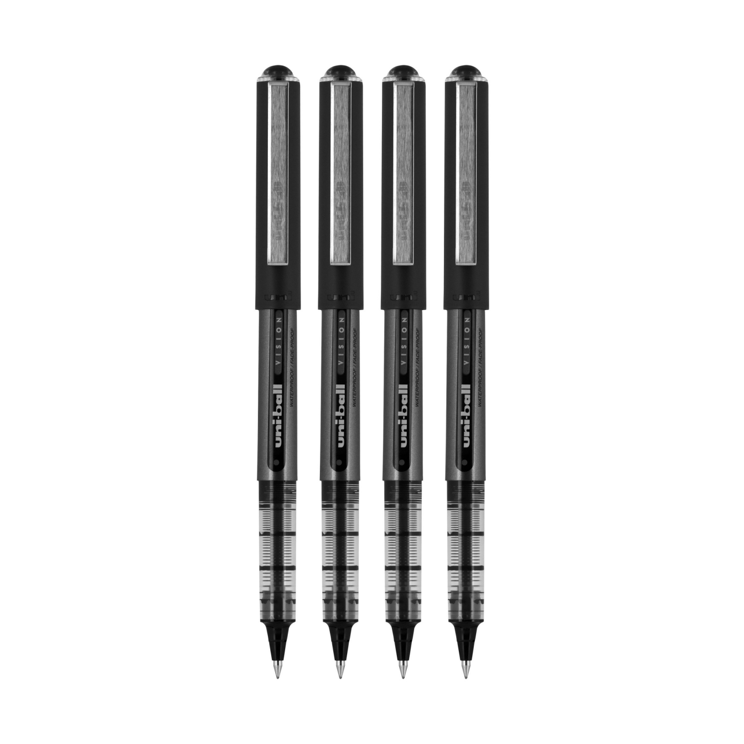 slide 1 of 8, uni-ball Vision Rollerball Pens, Micro Point, Black, 4 ct