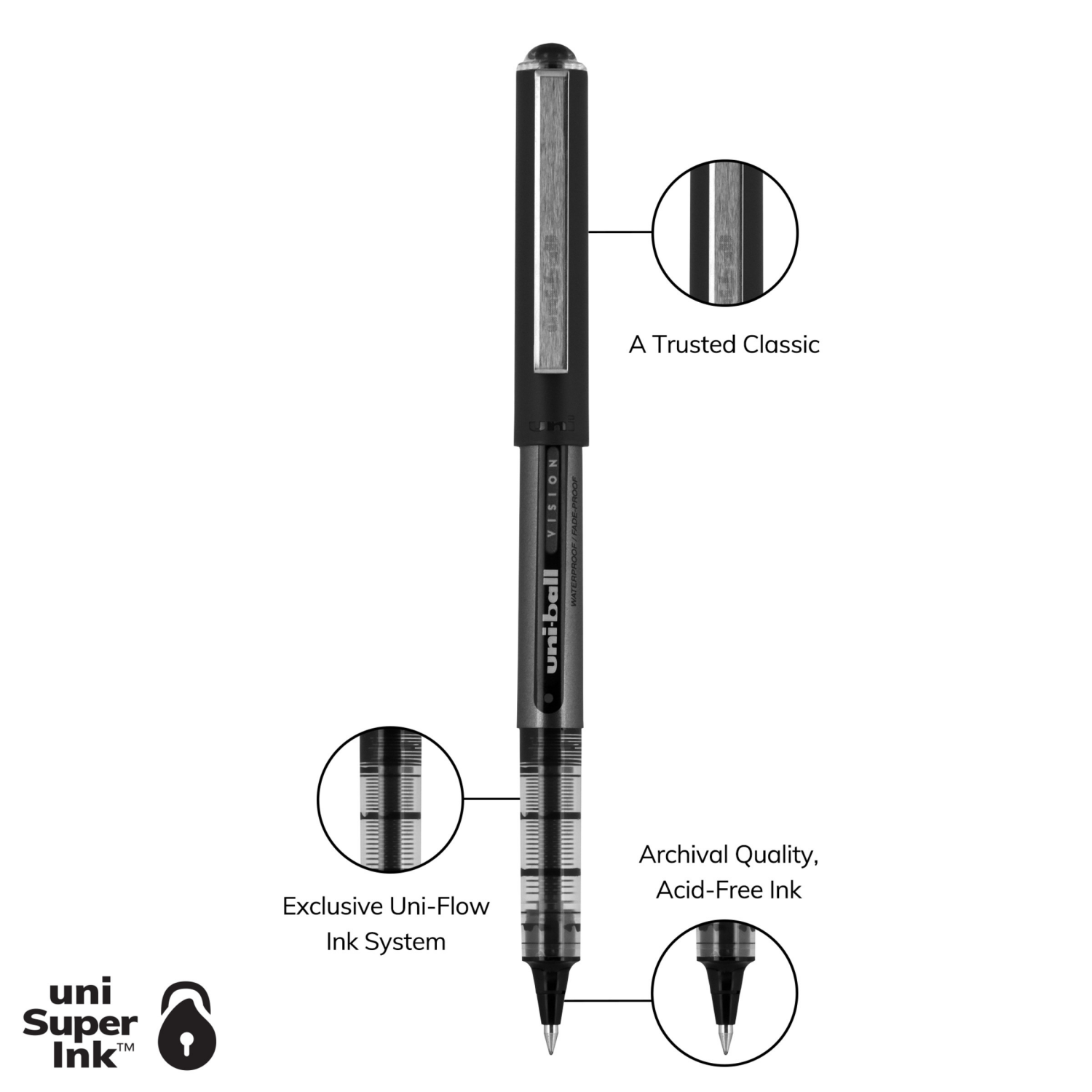 slide 8 of 8, uni-ball Vision Rollerball Pens, Micro Point, Black, 4 ct