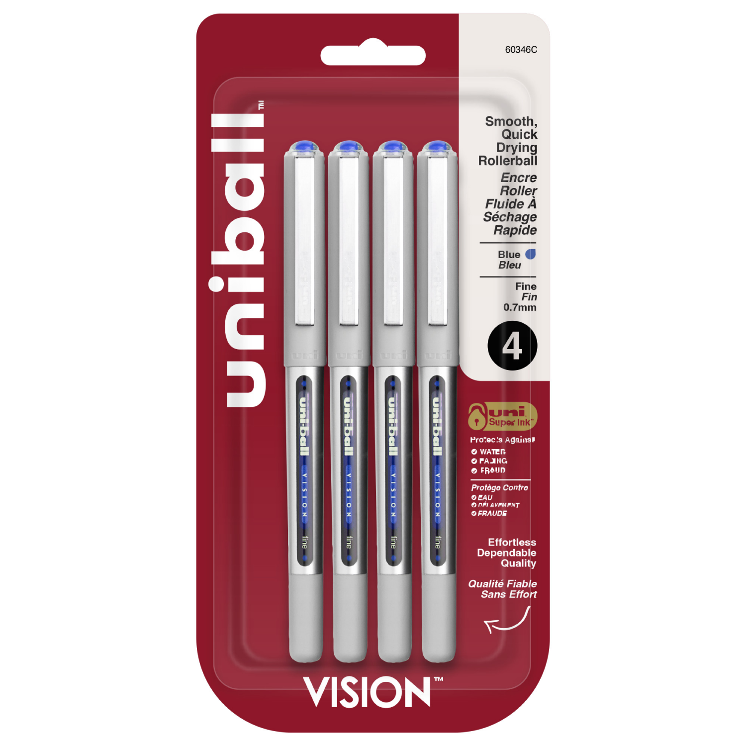 slide 1 of 7, Uniball Vision Rollerball .7Mm Blue 4 Pk, 4 ct
