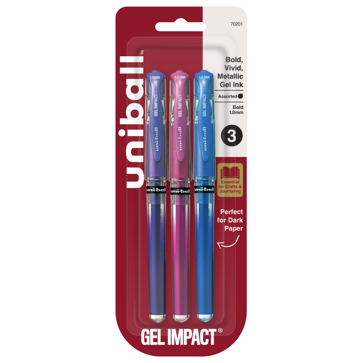 slide 1 of 8, Uniball Gel Impact Mtl 1.0Mm Vio/Pnk/Blu, 3 ct