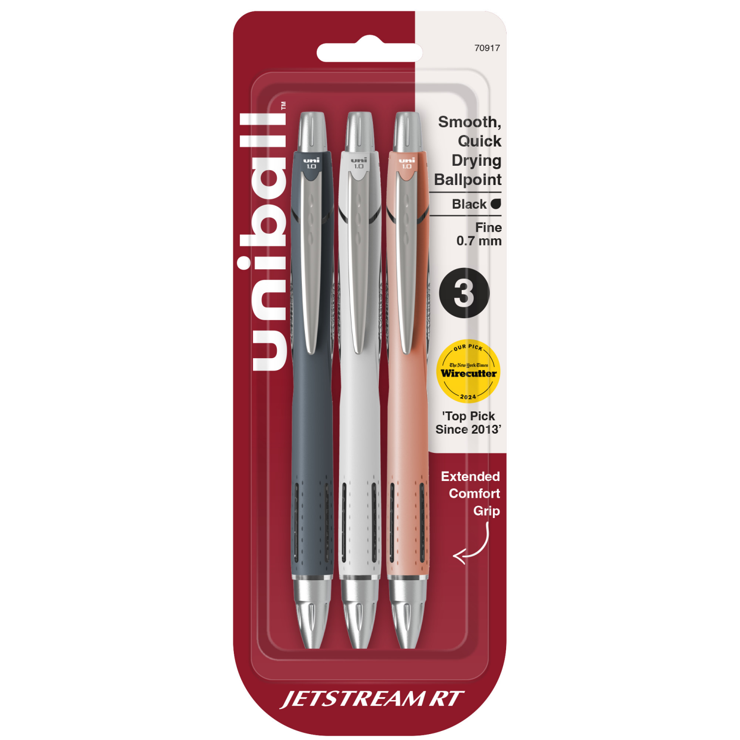 slide 1 of 7, Uni-Ball uniball™ Jetstream RT Ballpoint Pens, 3 Pack, Fine Point (0.7mm), Black, 1 ct