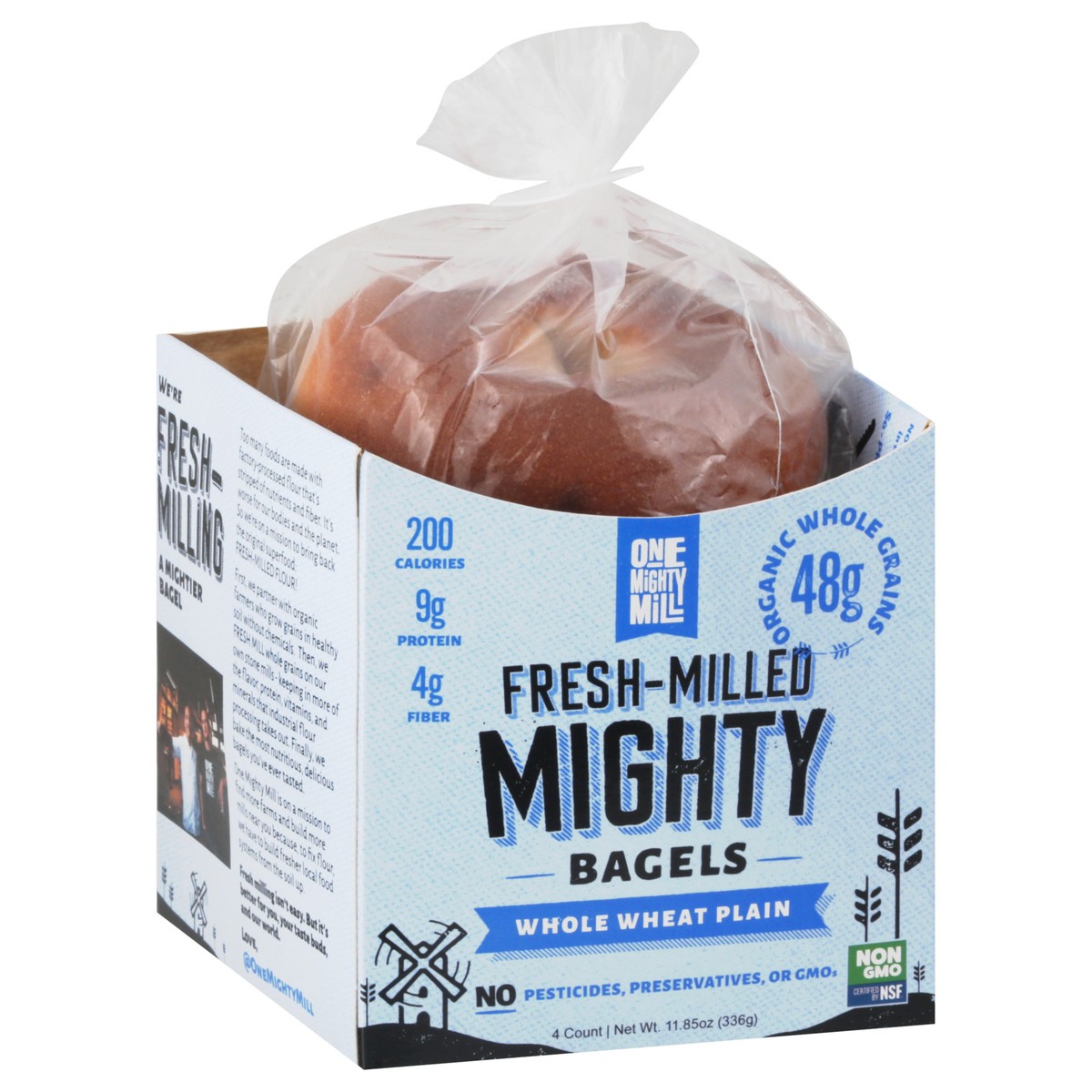 slide 5 of 9, One Mighty Mill Fresh Milled Whole Wheat Plain Mighty Bagels 4 ea, 4 ct