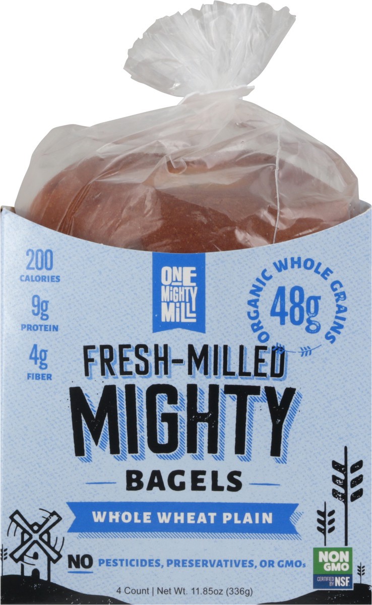 slide 3 of 9, One Mighty Mill Fresh Milled Whole Wheat Plain Mighty Bagels 4 ea, 4 ct