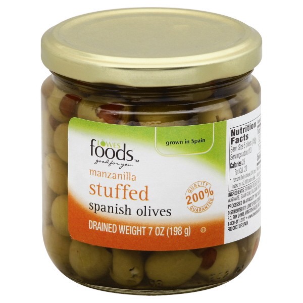 slide 1 of 1, Lowes Foods Stuffed Spanish Olives, 7 oz
